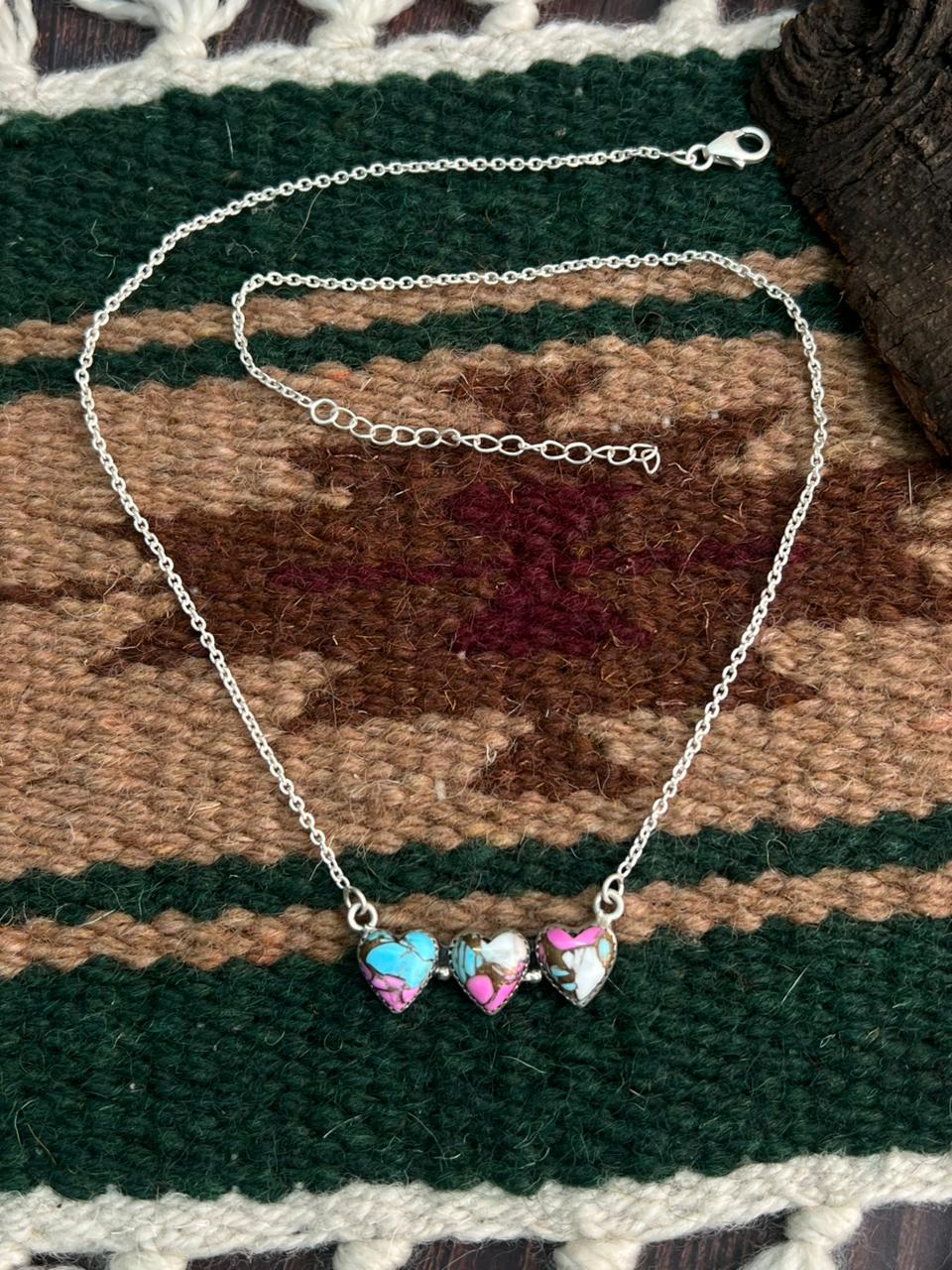 "Heart Collection" Handmade Sterling Silver Cotton Candy Necklace "Signed Nizhoni"
