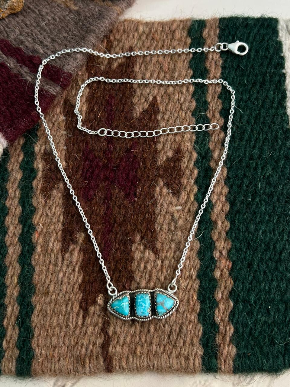 Handmade Sterling Silver White Water Turquoise Necklace "Signed Nizhoni"