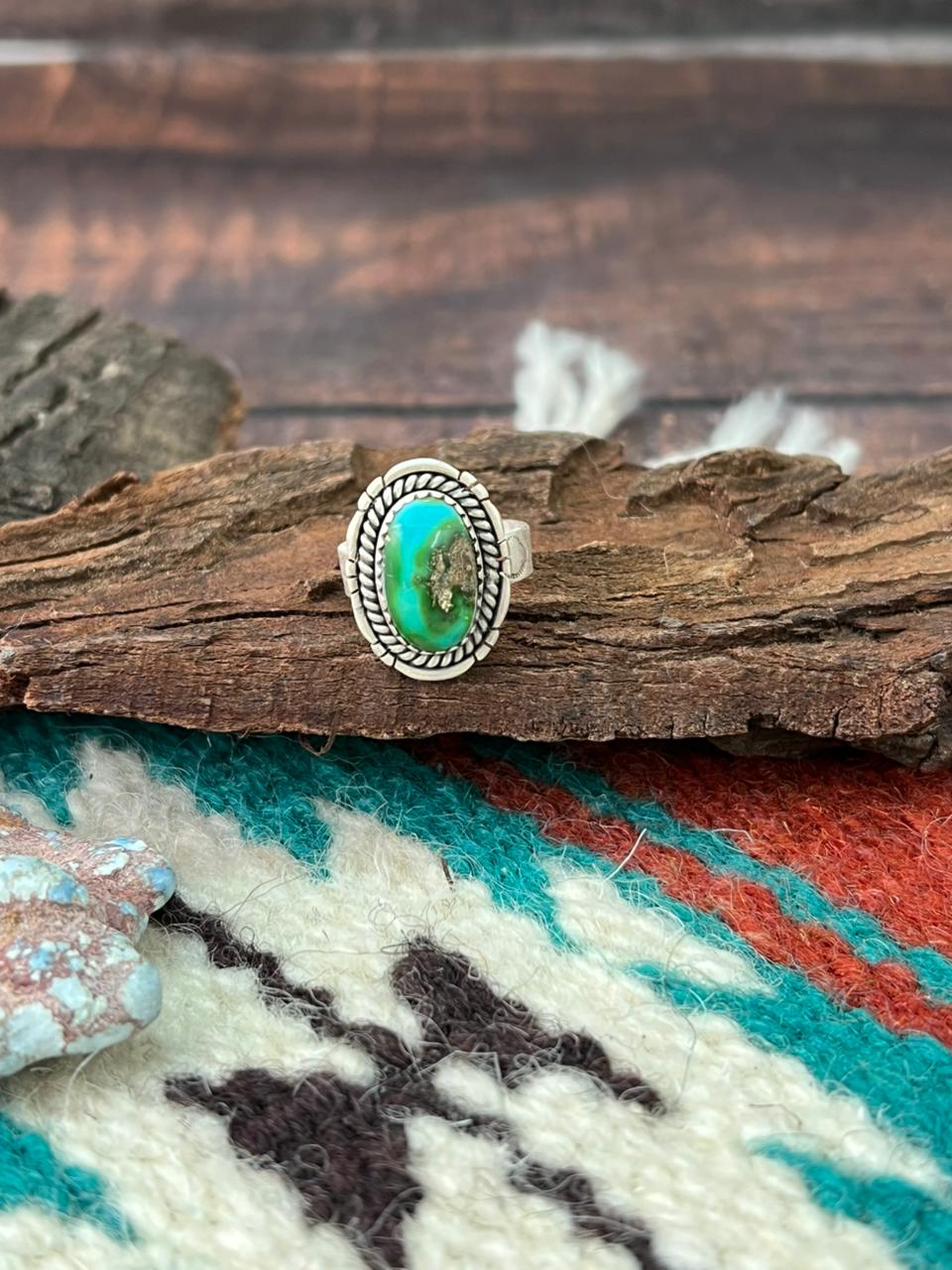 Handmade Sterling Silver Sonoran Mountain Turquoise Adjustable Ring " Signed Nizhoni" (2)
