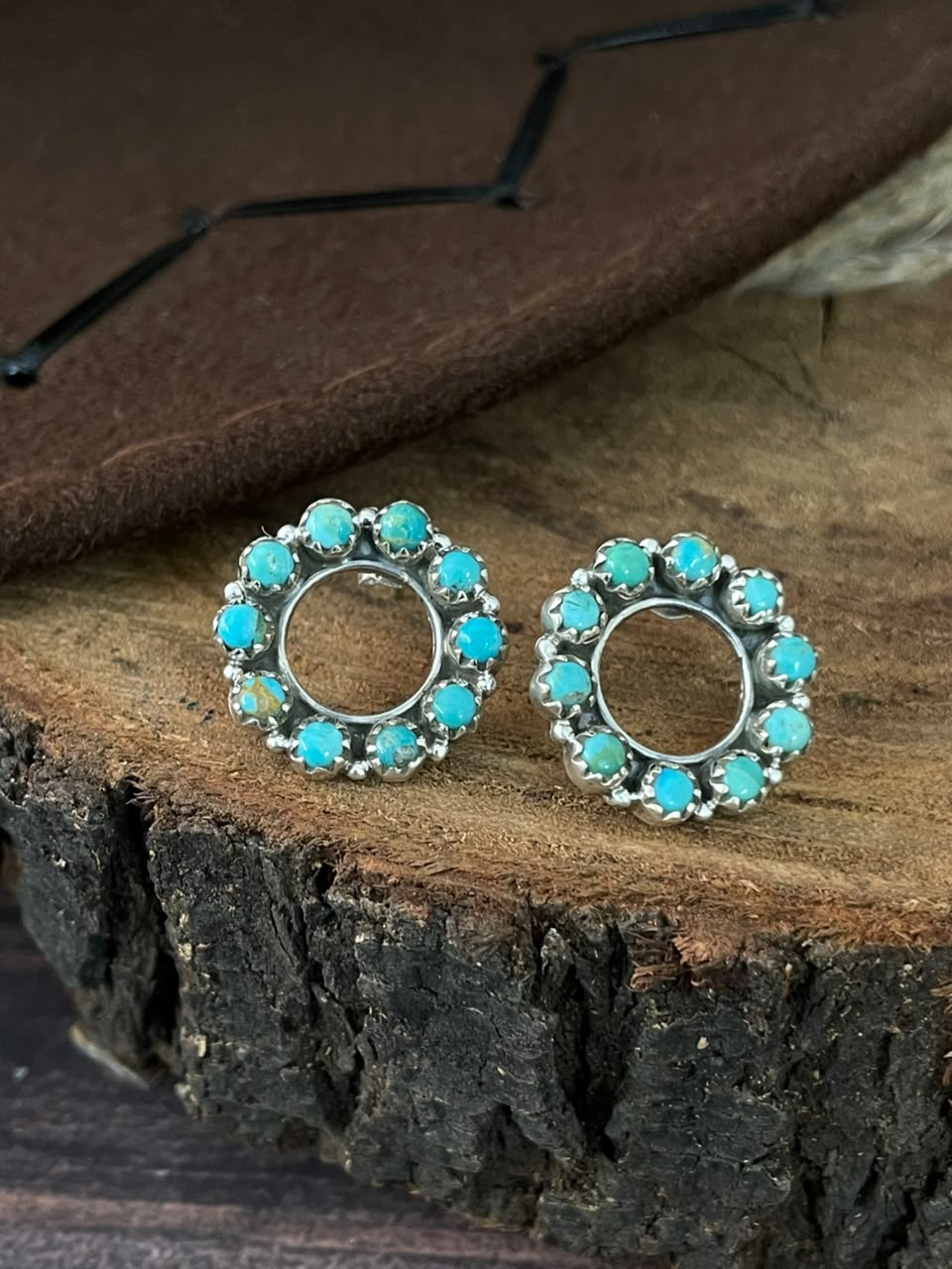 Handmade Sterling Silver Kingman Turquoise Post Studs Earrings Signed Nizhoni