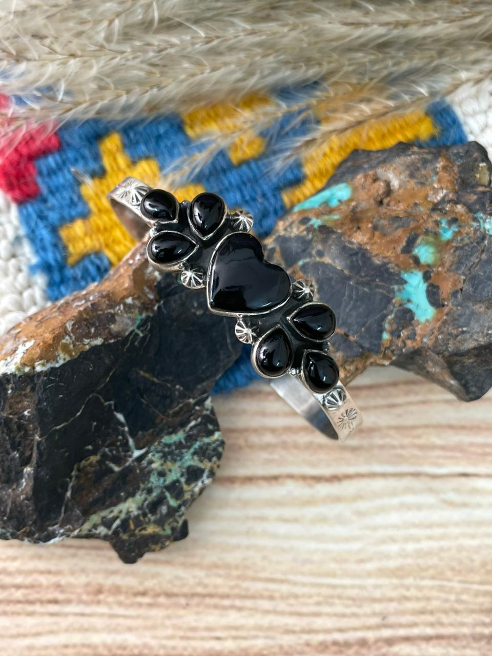 Handmade Sterling Silver Black Onyx Cuff Bracelet "Signed Nizhoni"