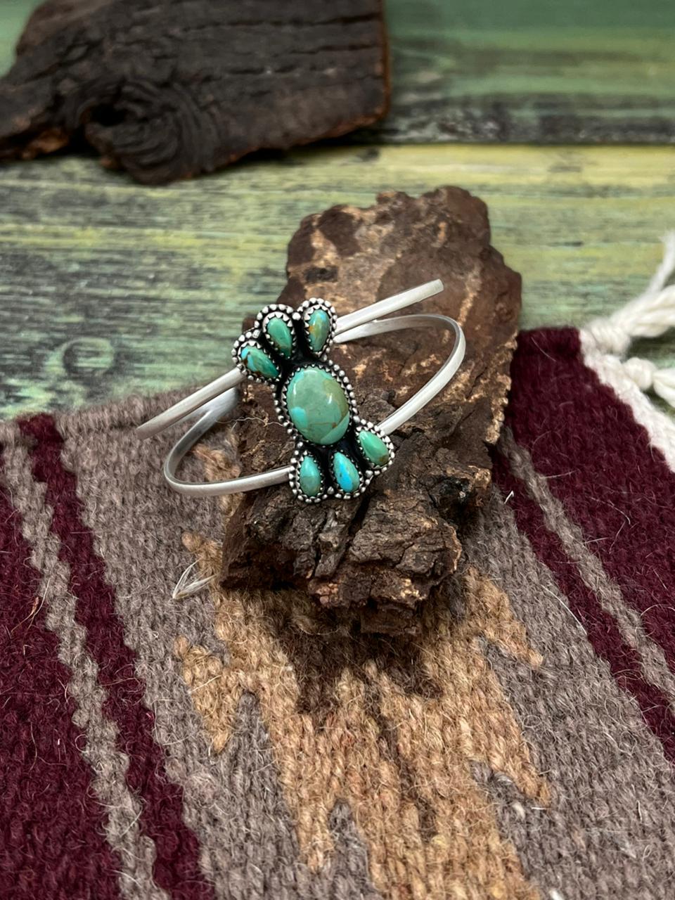 Handmade Sterling Silver Kingman Turquoise Cuff Bracelet "Signed Nizhoni"