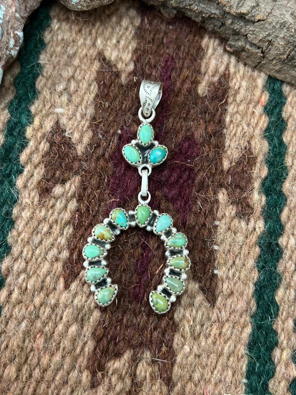 Handmade Sterling Silver Kingman Turquoise Naja Pendant "Signed Nizhoni"