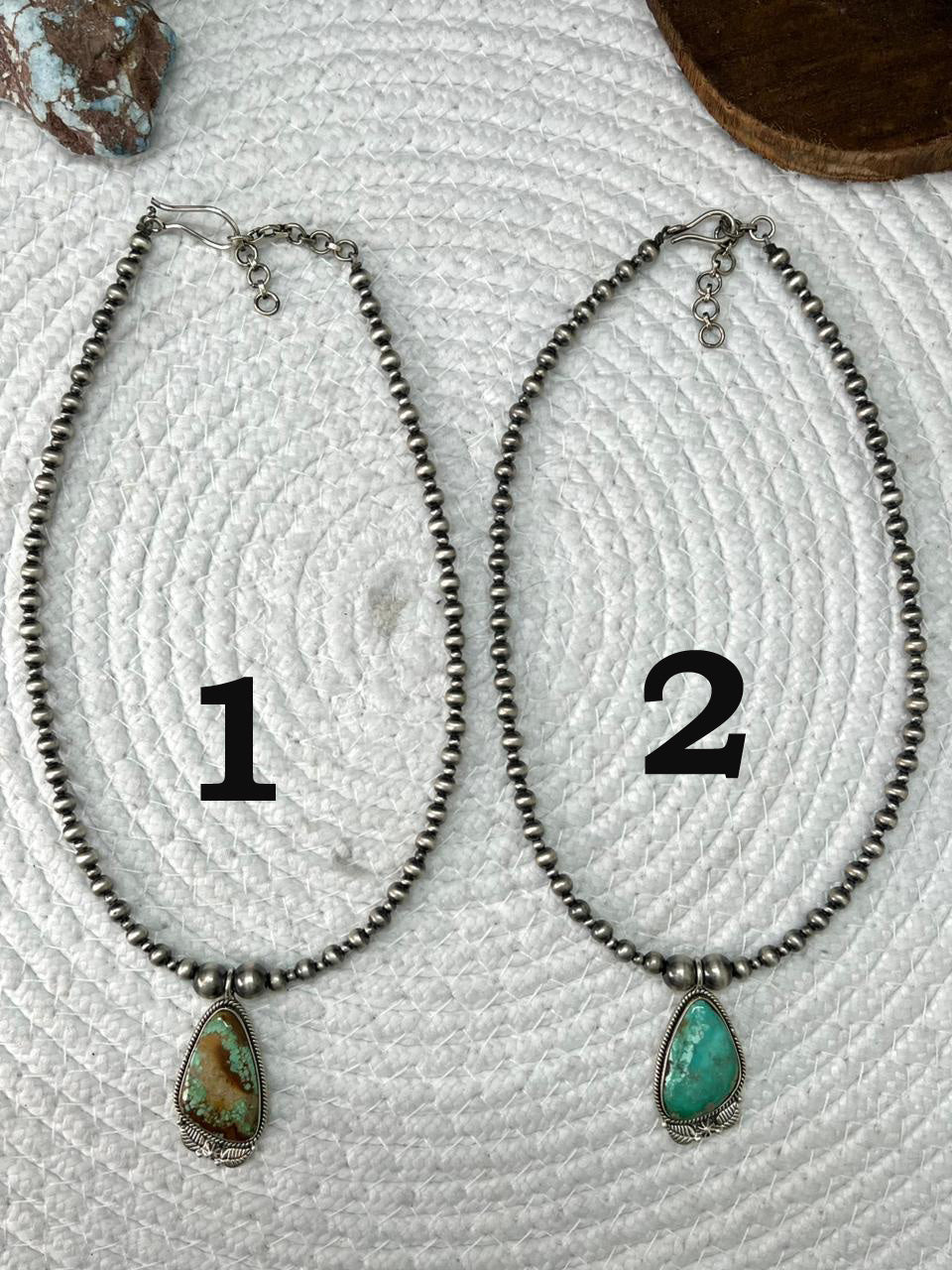 Handmade Sterling Silver Beaded Mantis Turquoise Necklace "Signed Nizhoni"