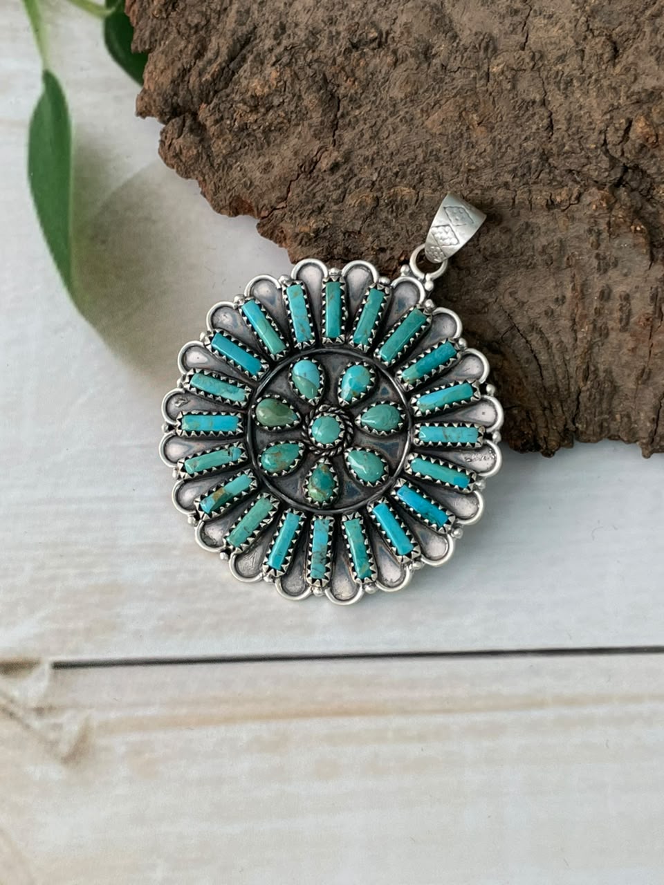 Handmade Sterling Silver Kingman Turquoise Pendant Signed Nizhoni (5)
