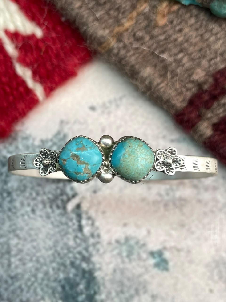Handmade Sterling Silver Number 8 Turquoise Cuff Bracelet Signed Nizhoni