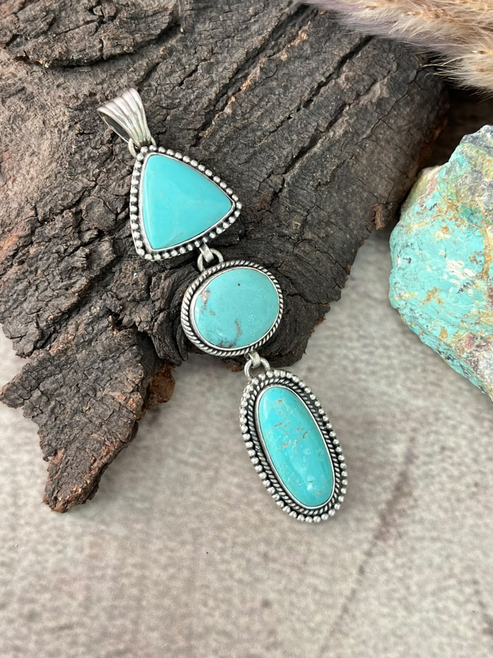 Handmade Sterling Silver Campitos Turquoise Collection: Pendant Signed Nizhoni