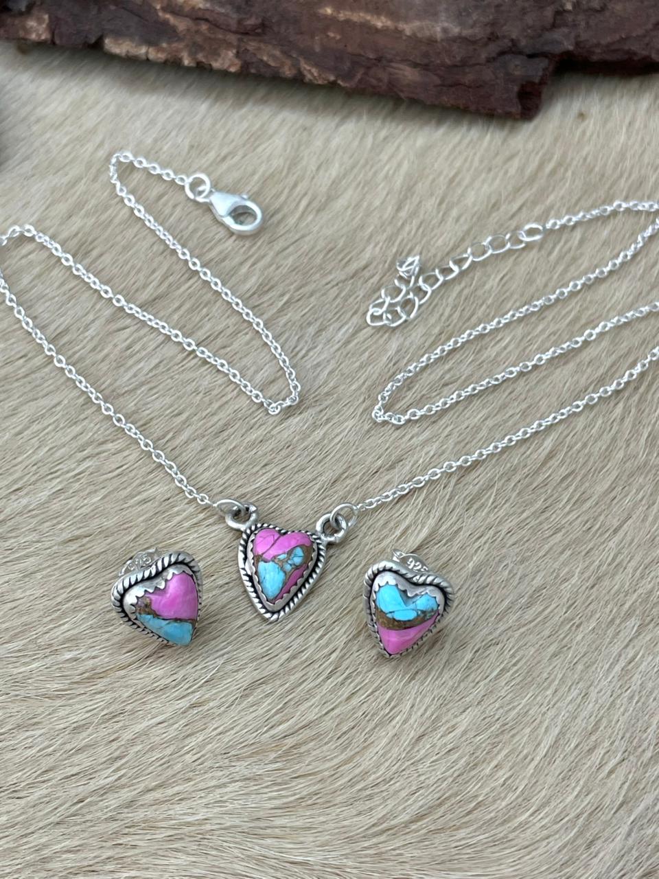 Handmade Sterling Silver Cotton Candy Necklace Earrings Set "Signed Nizhoni"