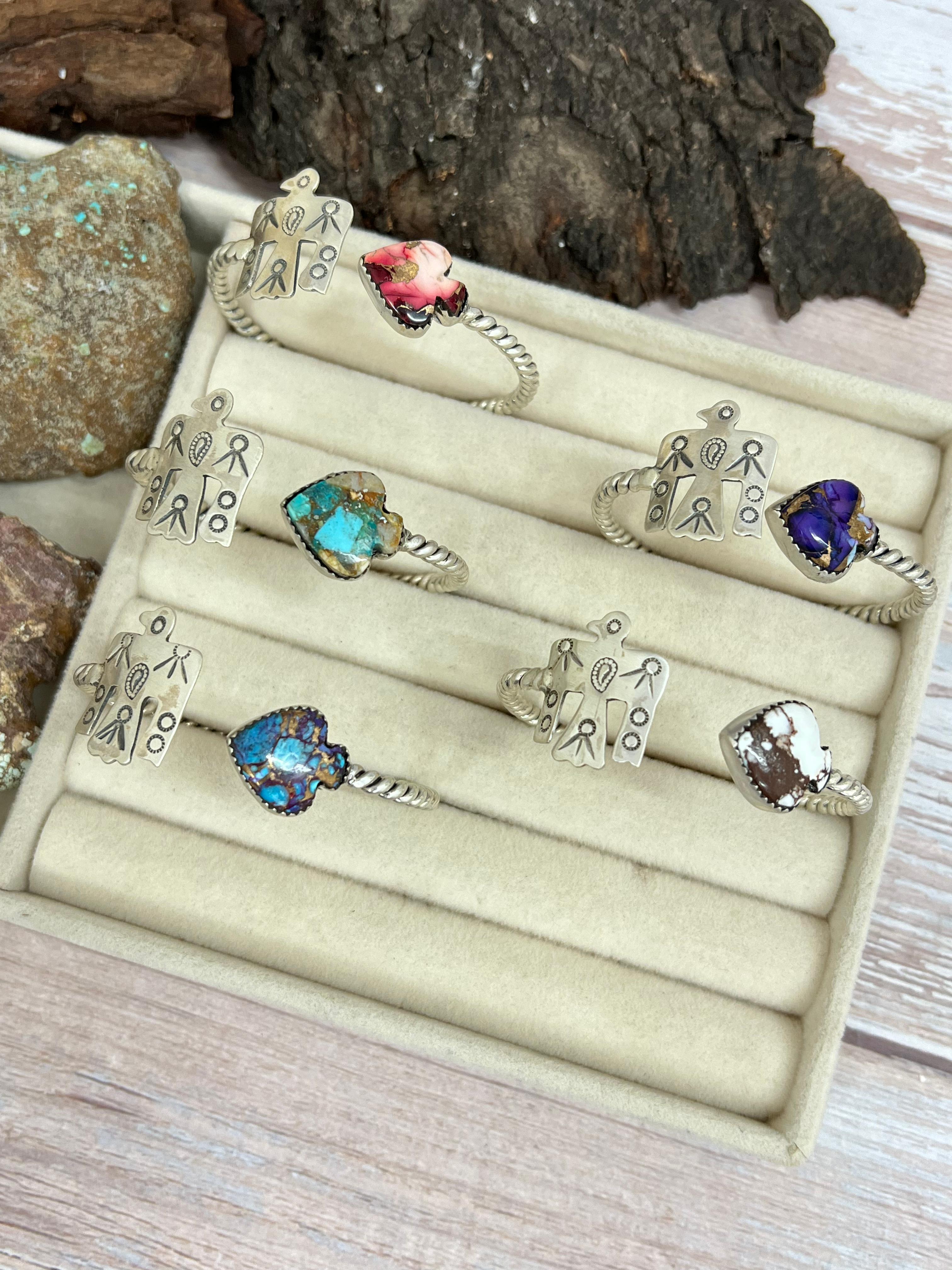 Handmade Sterling Silver Multi Stone Cuff Bracelet with Signed Nizhoni