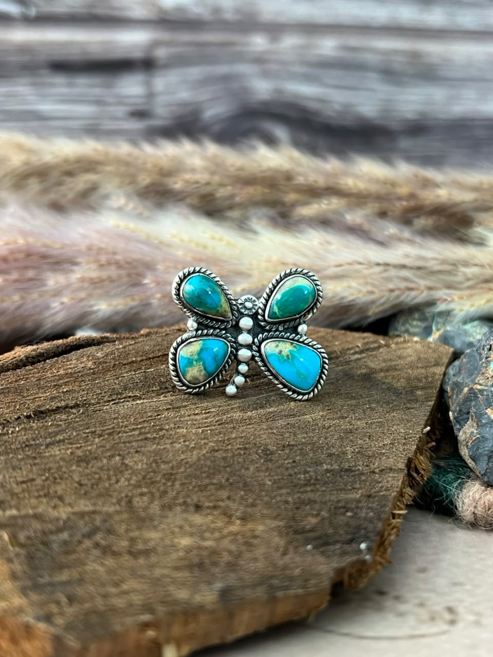 Handmade Sterling Silver Hardy Pit Collection: Butterfly Adjustable Ring Signed Nizhoni
