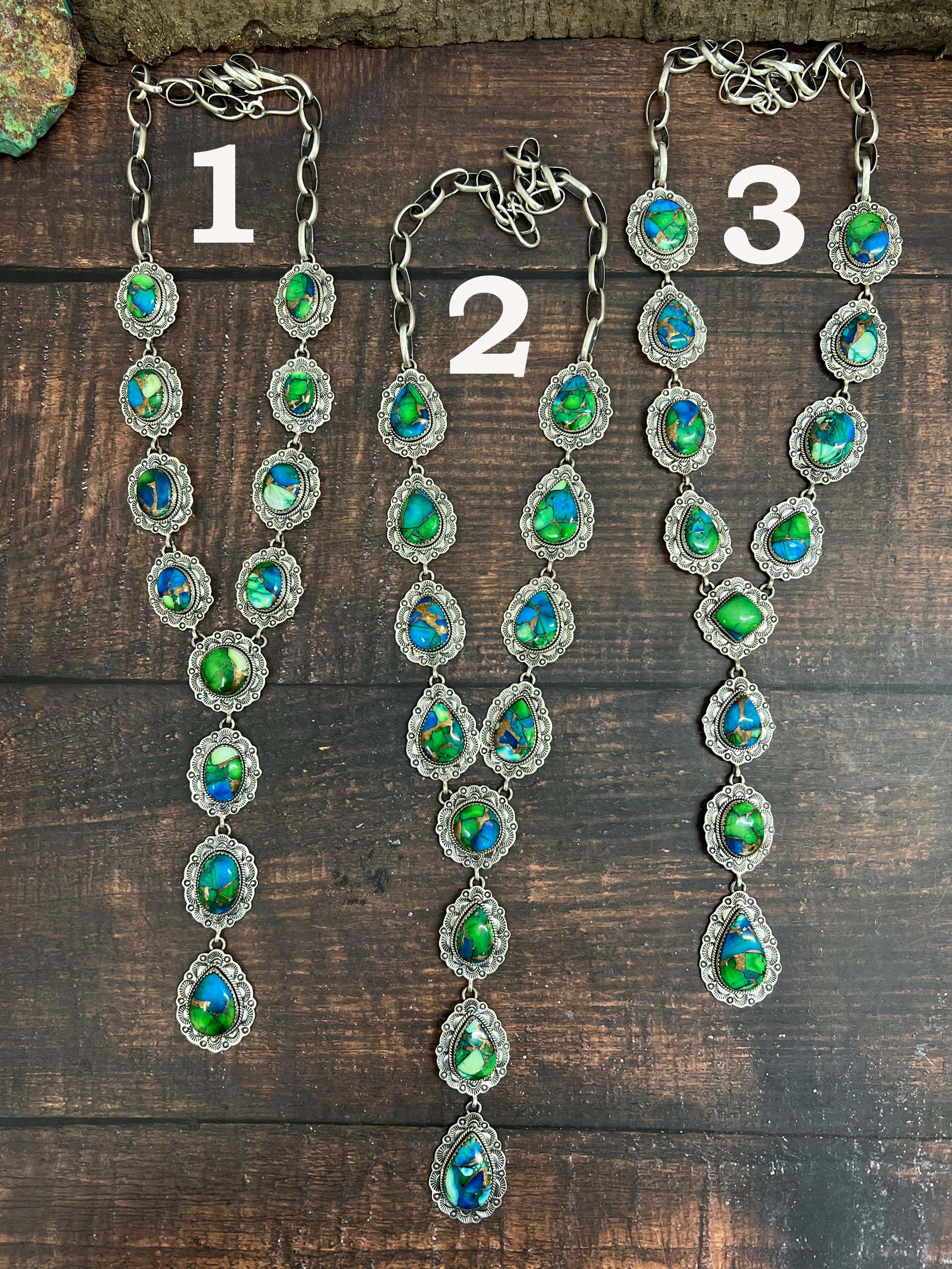 Handmade Sterling Silver Peacock Dahlia Necklace with Signed Nizhoni