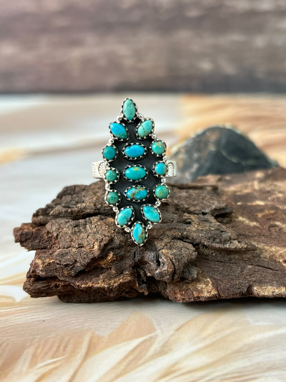 Handmade Sterling Silver Kingman Turquoise Adjustable Ring Signed Nizhoni