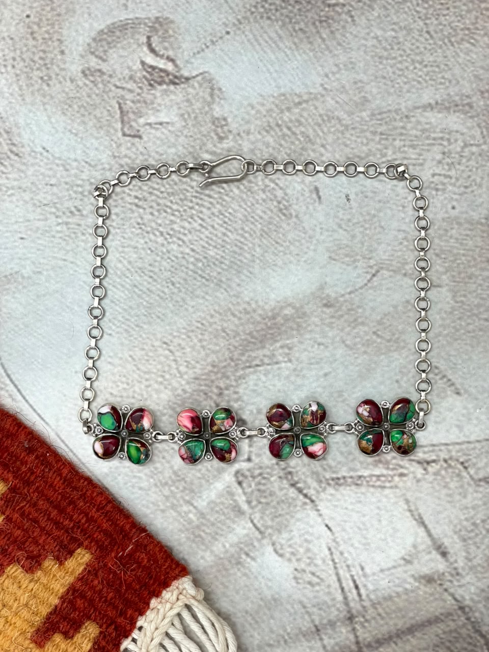 Handmade Sterling Silver Christmas Dahlia Collection: Choker Necklace Signed Nizhoni