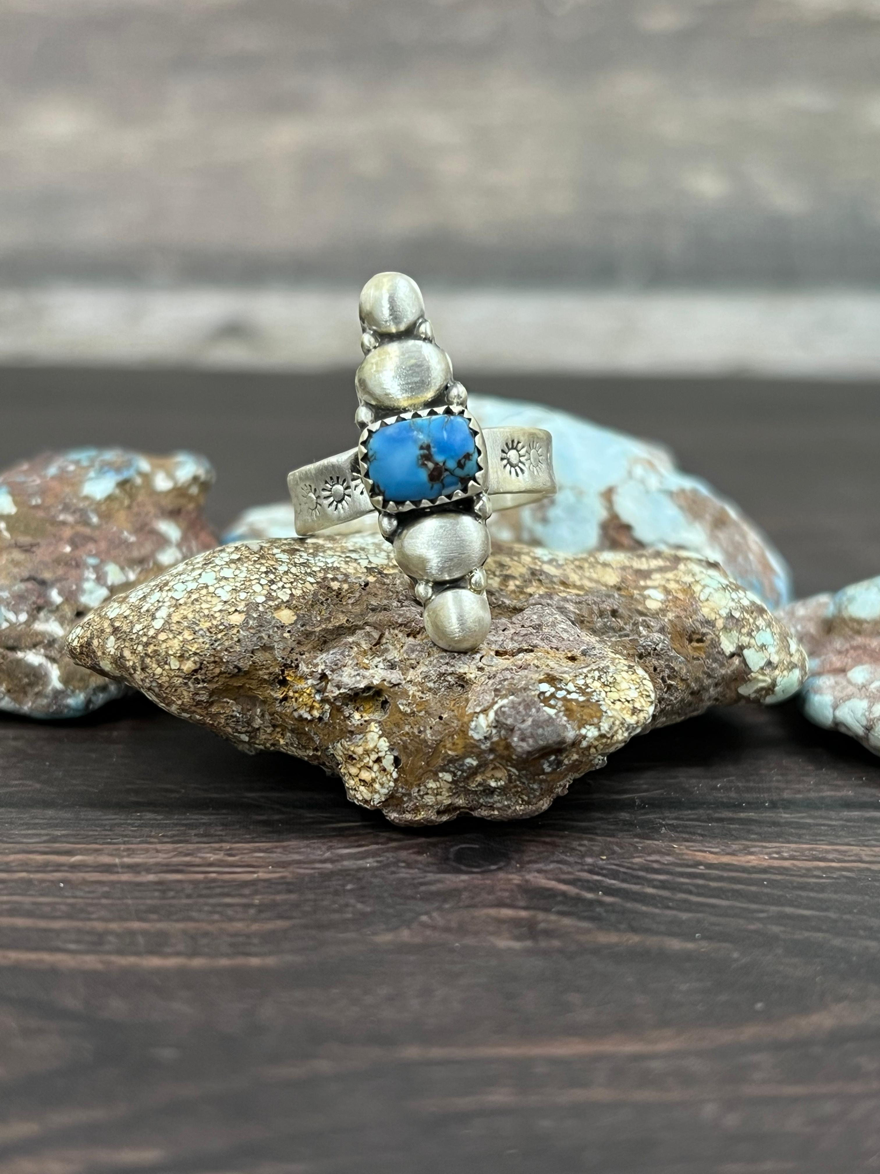 Handmade Sterling Silver with Golden Hills Turquoise Adjustable Ring With Signed Nizhoni