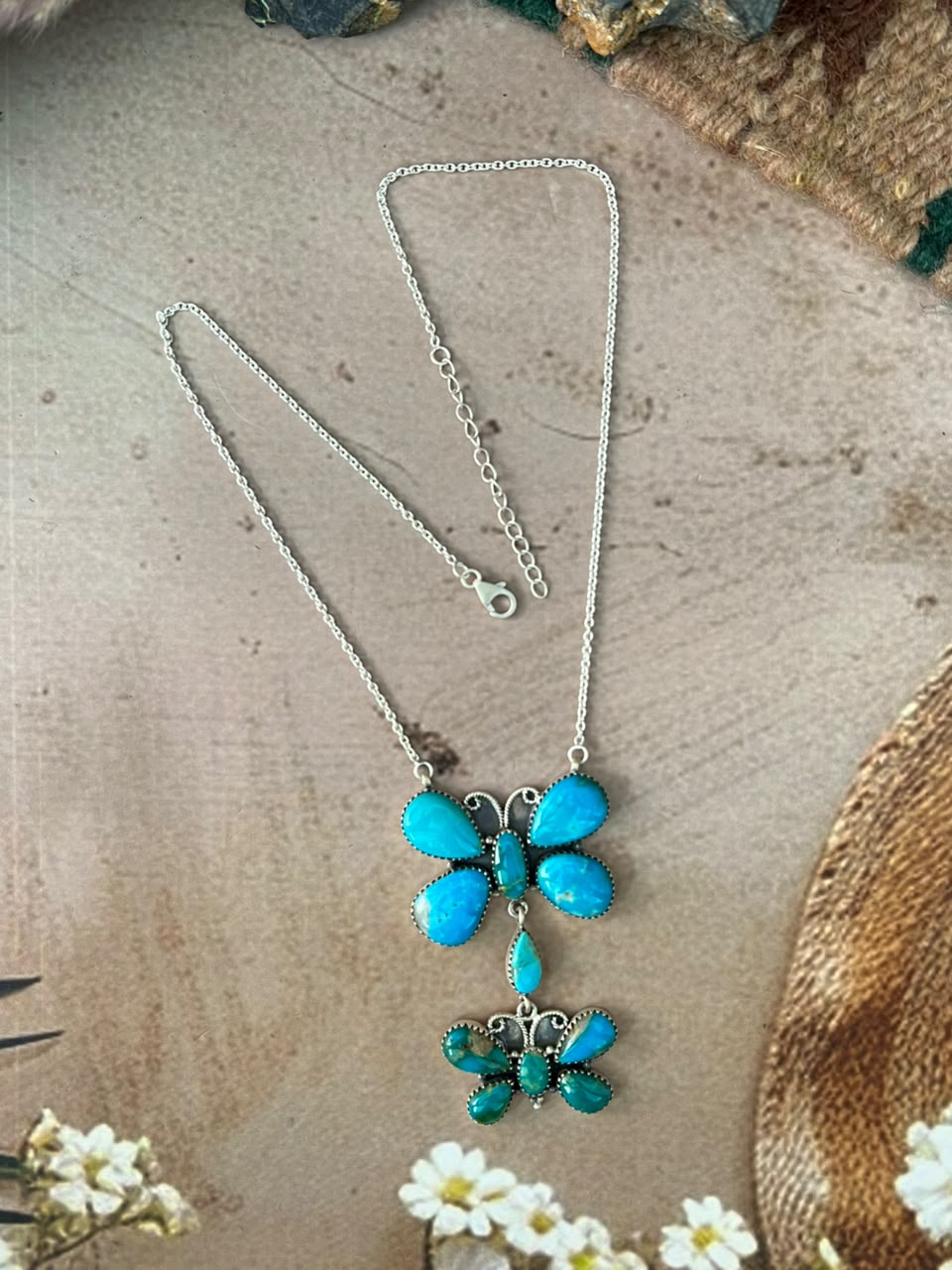 Handmade Sterling Silver Hardy Pit Collection: Butterfly Necklace Signed Nizhoni