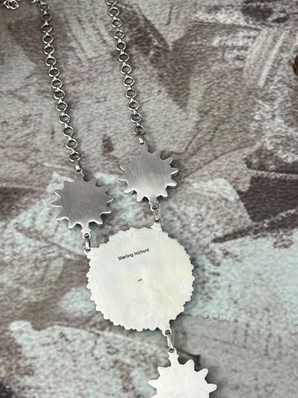 Handmade Sterling Silver Kingman Turquoise with White Buffalo Drop Necklace Signed Nizhoni