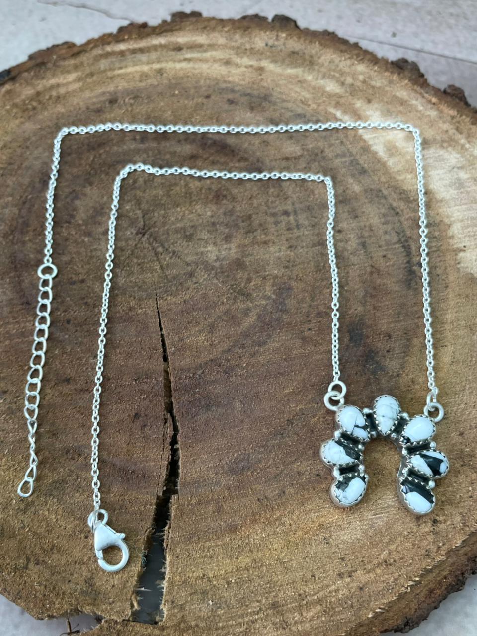 Handmade Sterling Silver White Buffalo Naja Necklace "Signed Nizhoni"