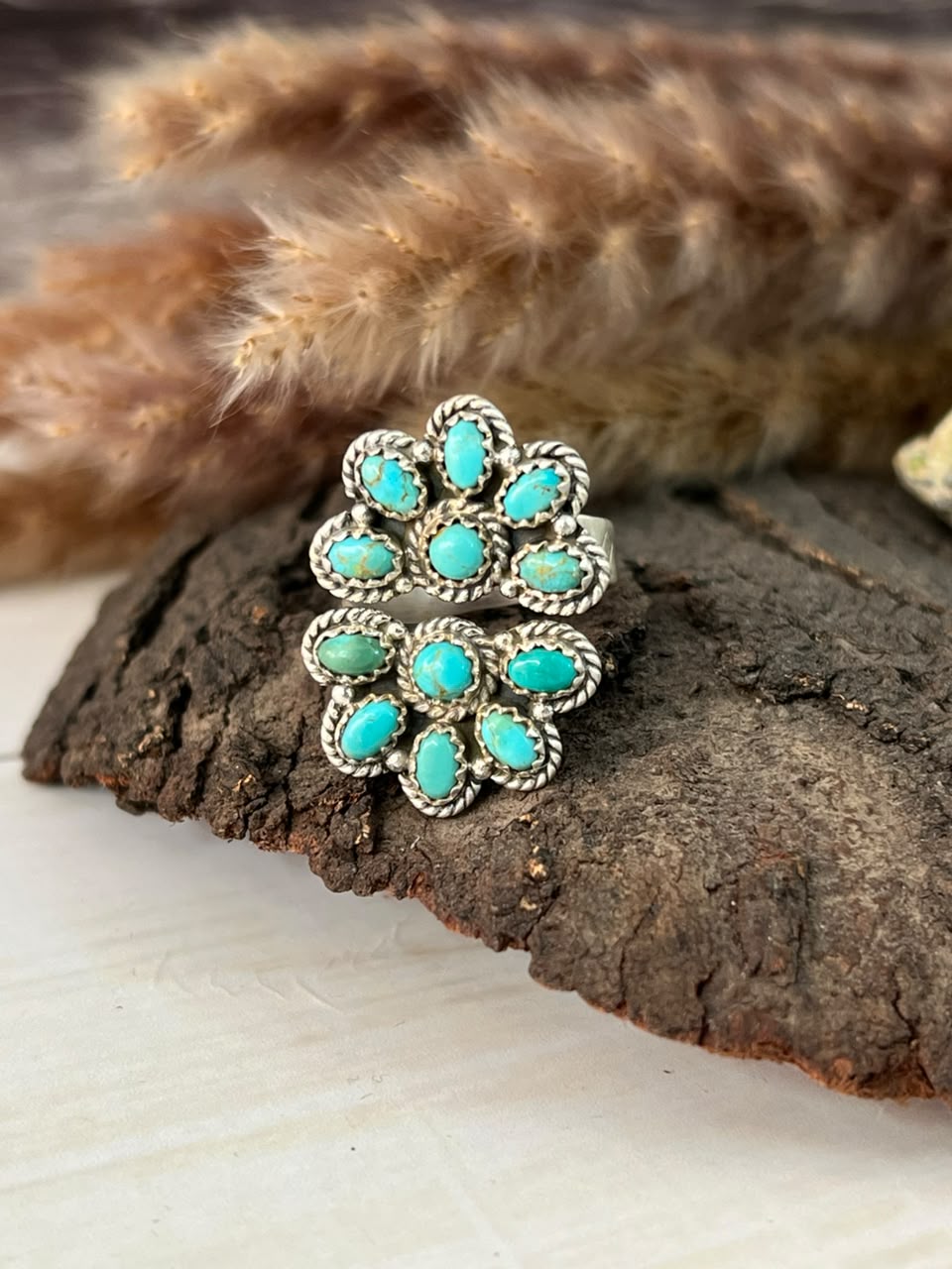 Handmade Sterling Silver Kingman Turquoise Adjustable Ring Signed Nizhoni