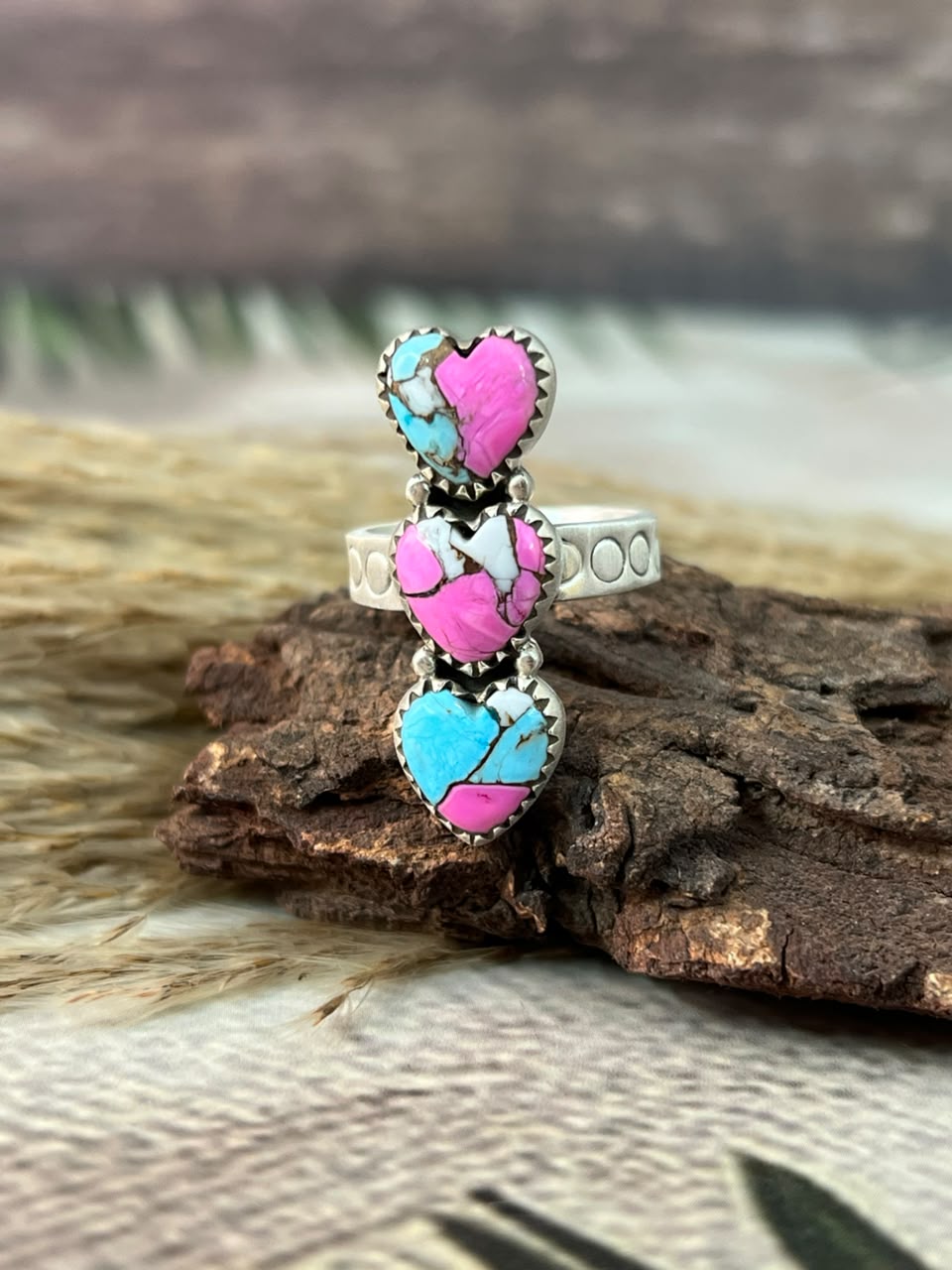 Handmade Sterling Silver Cotton Candy Heart Adjustable Ring Signed Nizhoni