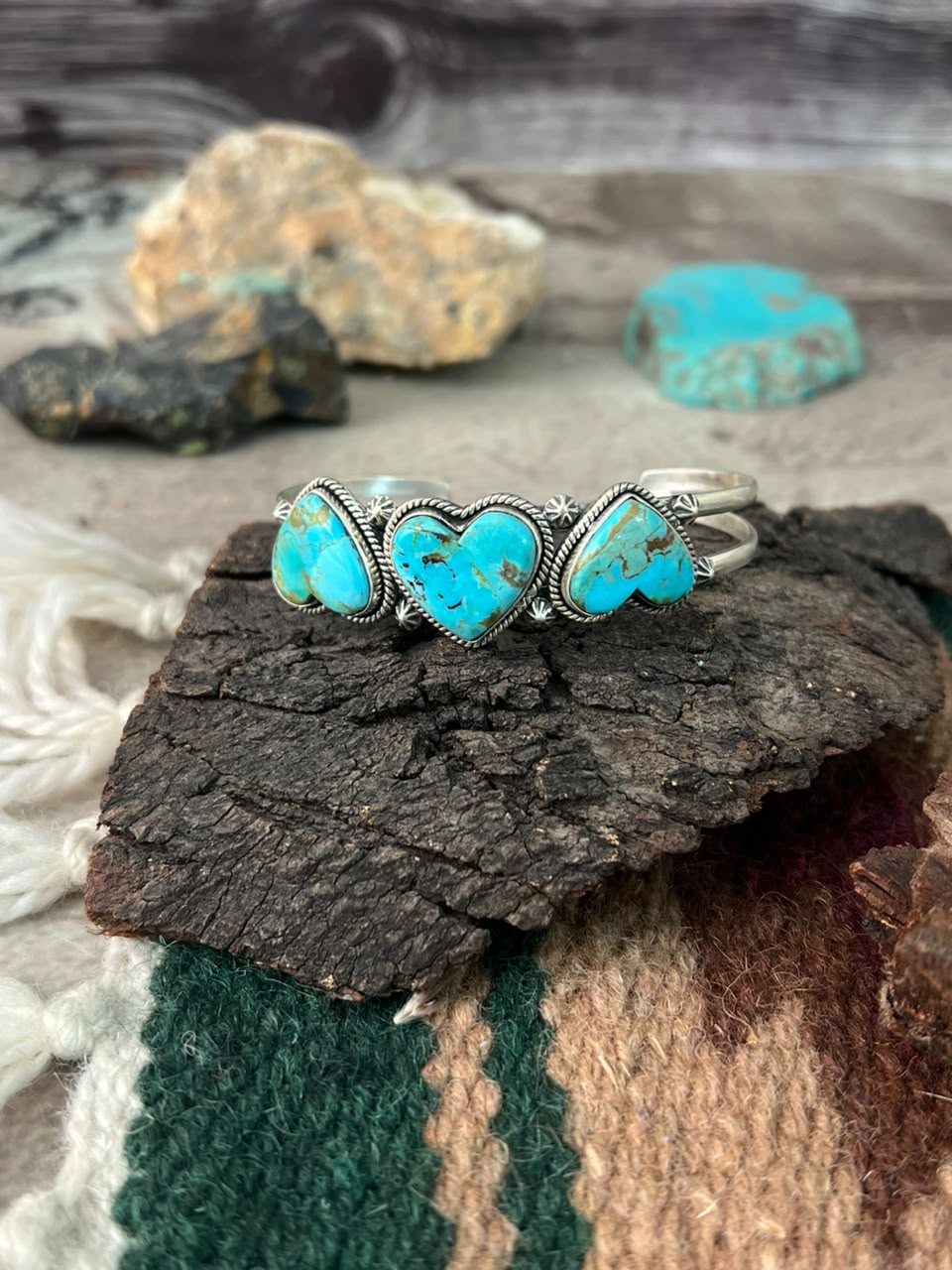 Handmade Sterling Silver Kingman Turquoise Cuff Heart Bracelet Signed Nizhoni (1)
