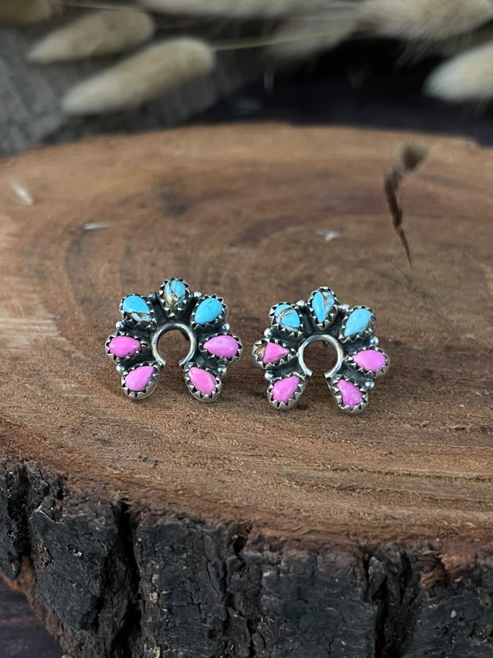 Handmade Sterling Silver Cotton Candy Naja Post Studs Earrings Signed Nizhoni