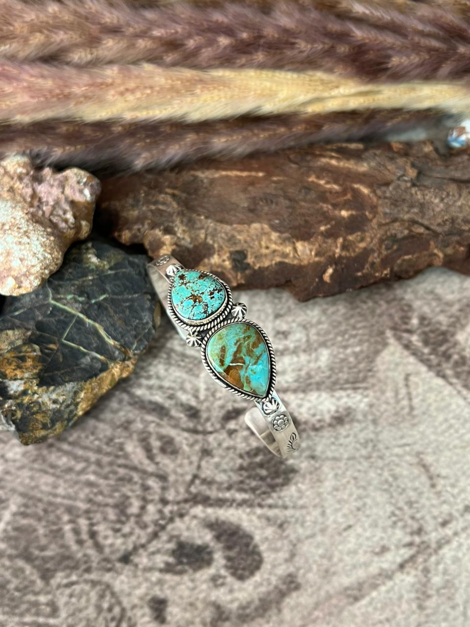 Handmade Sterling Silver Number 8 Turquoise Bracelet "Signed Nizhoni"