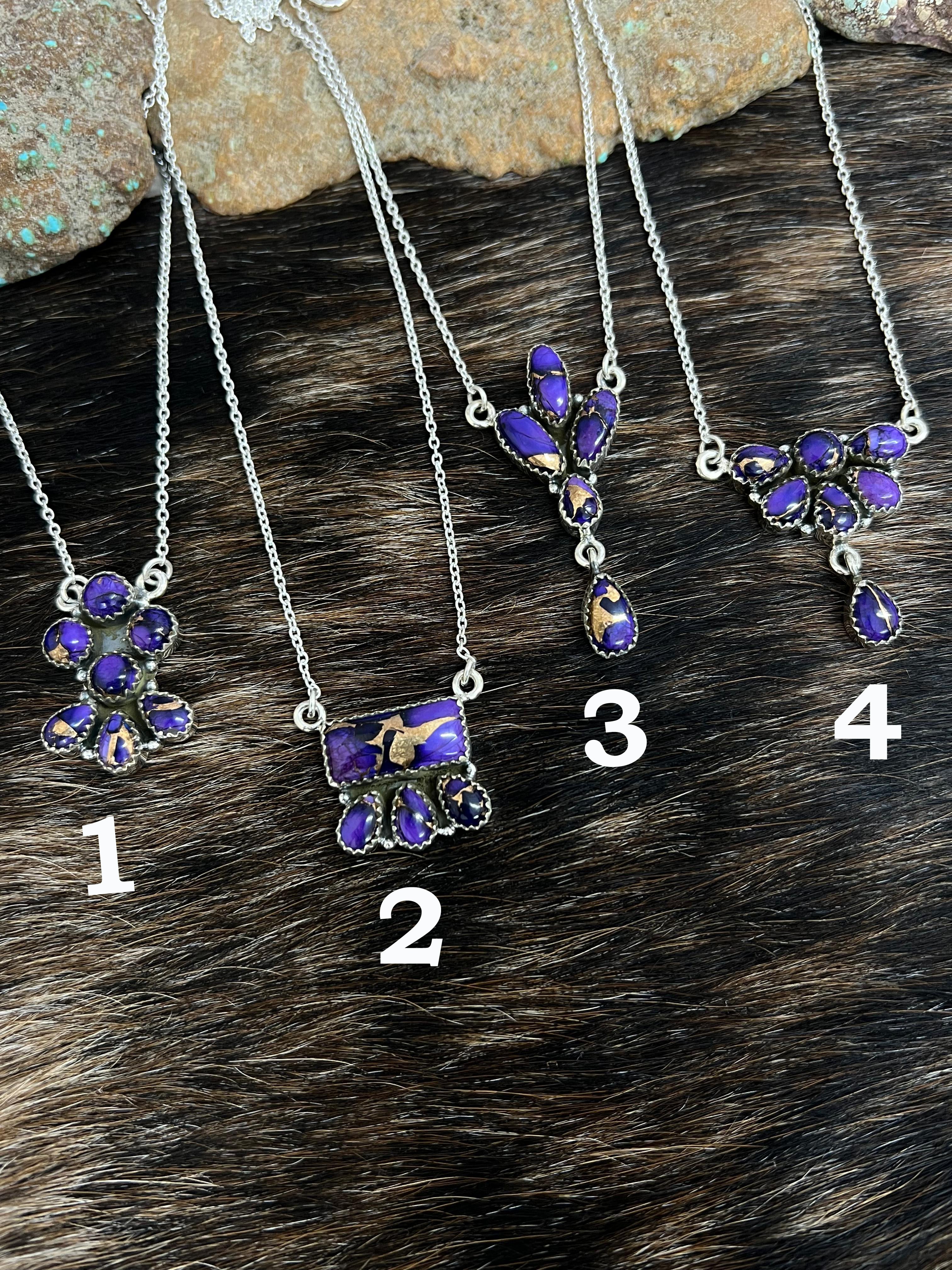 Handmade Sterling Silver Grape Dahlia Necklace with Signed Nizhoni