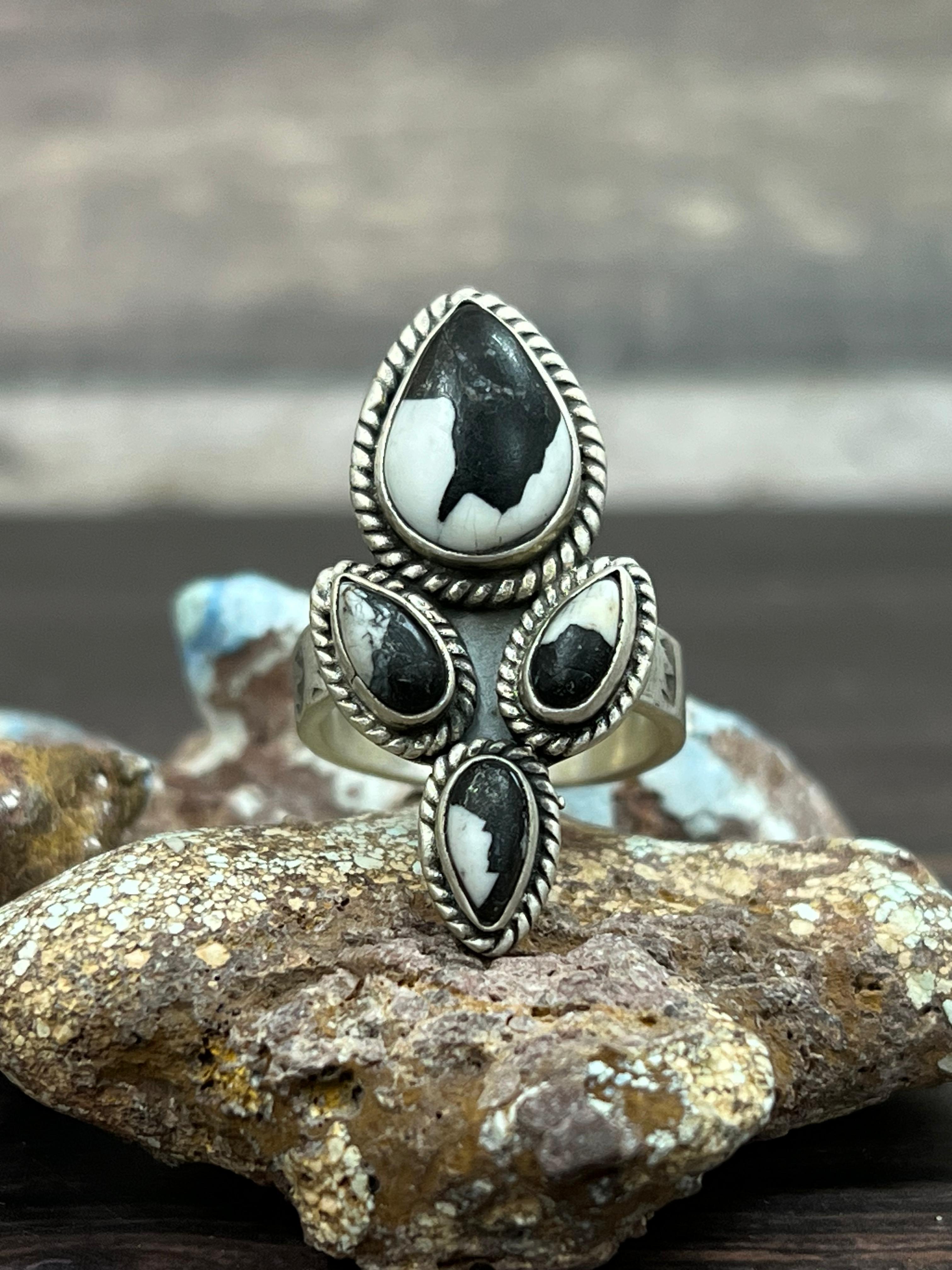 Handmade Sterling Silver White Buffalo Adjustable Ring With Signed Nizhoni