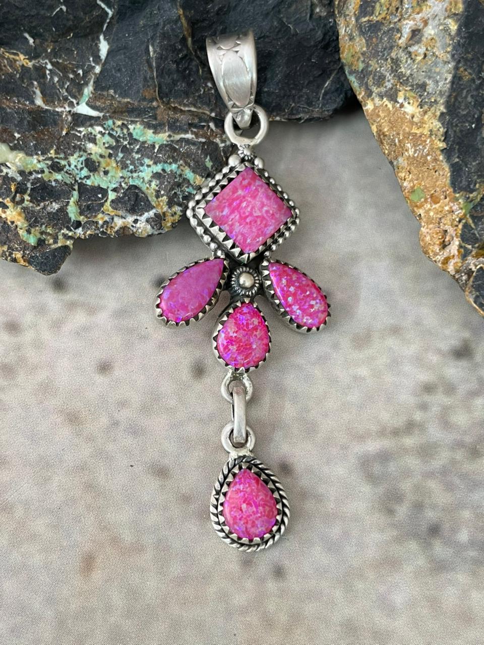 "Heart Collection" Handmade Sterling Silver Hot Pink Pendant "Signed Nizhoni"