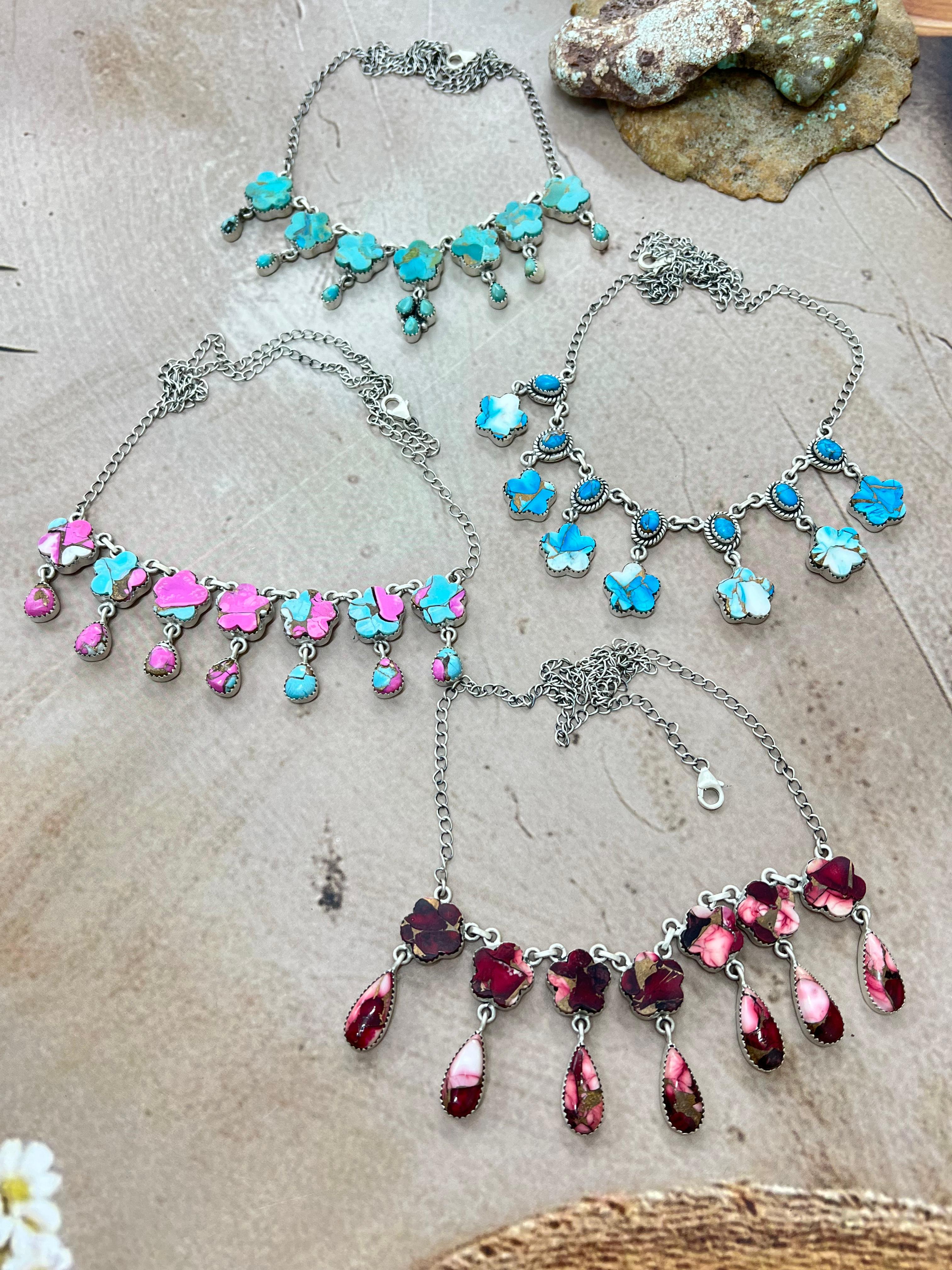 Handmade Sterling Silver Multi Stone Necklace with Signed Nizhoni