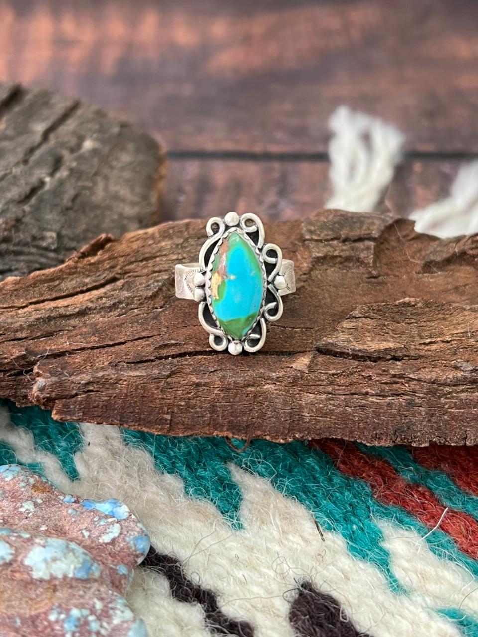 Handmade Sterling Silver Sonoran Mountain Turquoise Adjustable Ring " Signed Nizhoni" (1)