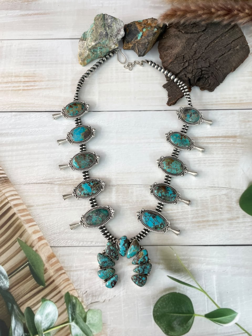 Handmade Sterling Silver Crimson Cowgirl Turquoise Collection: Beaded Naja Necklace Signed Nizhoni