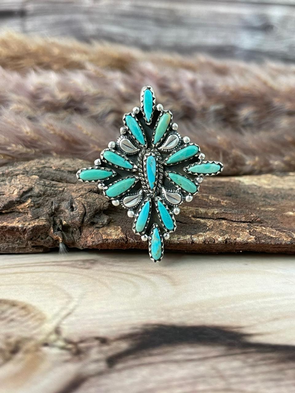 Handmade Sterling Silver Kingman Turquoise Adjustable Ring Signed Nizhoni