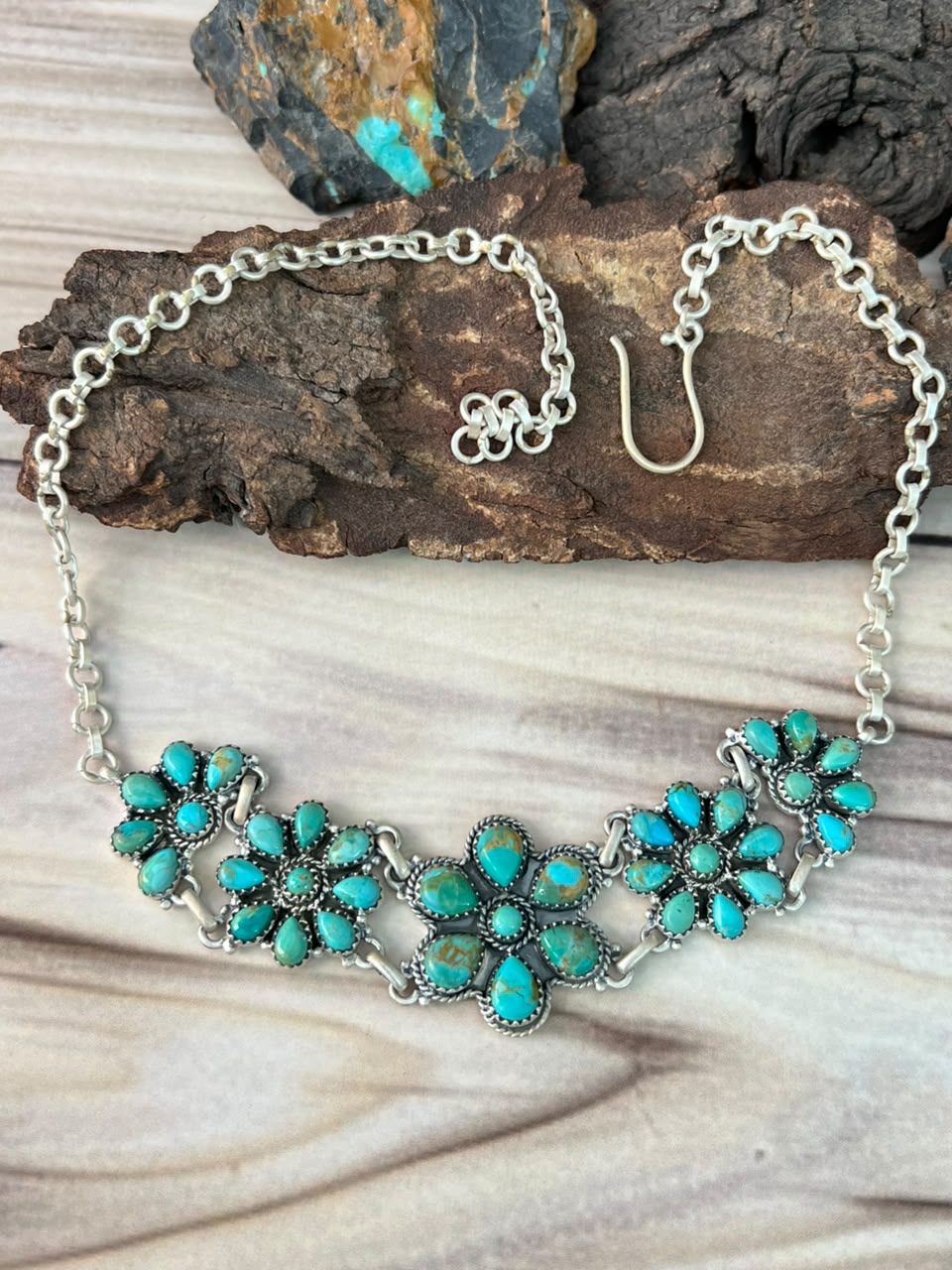 Handmade Sterling Silver Kingman Turquoise Necklace Signed Nizhoni
