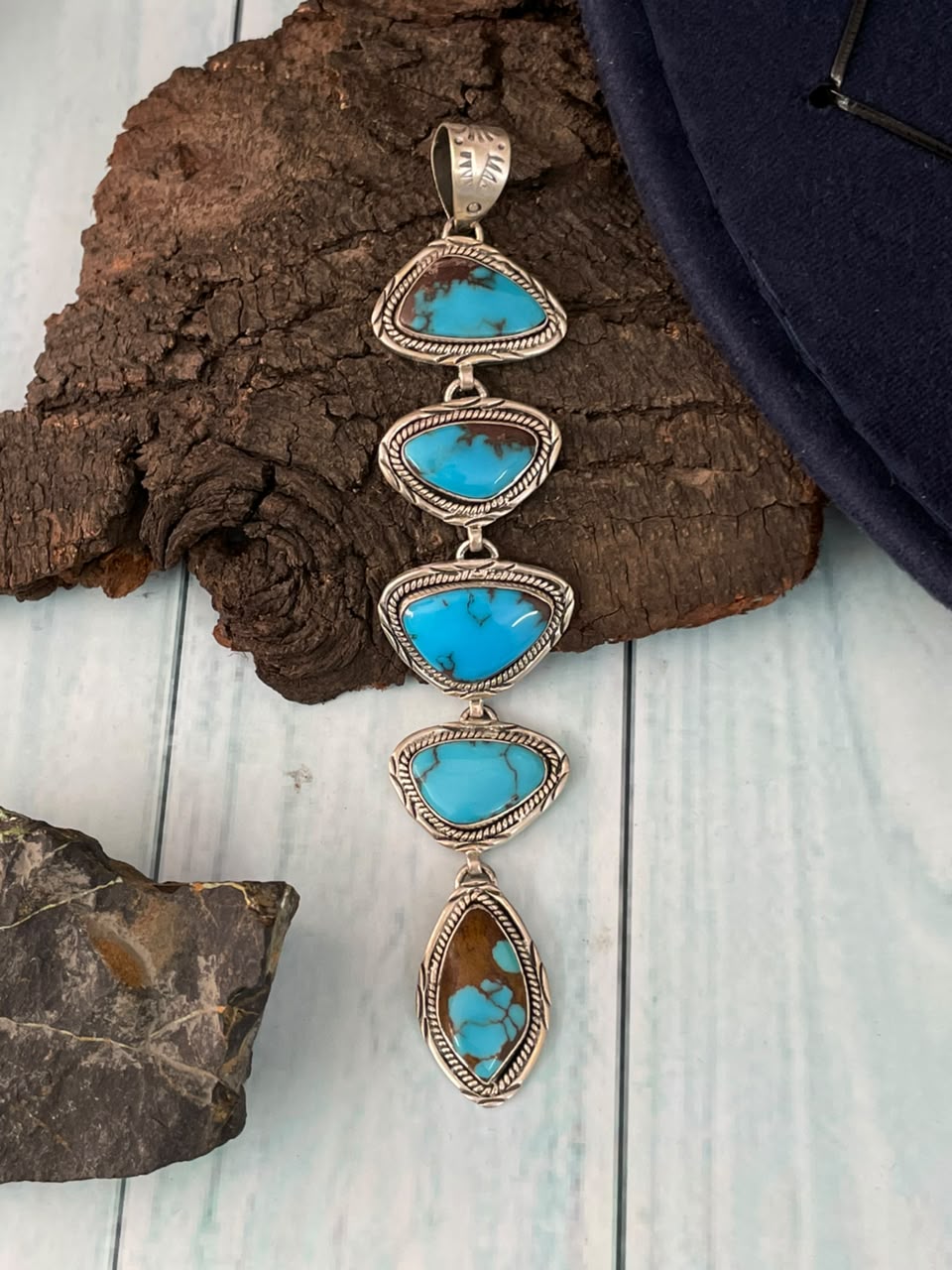 Handmade Sterling Silver Egyptian Turquoise Collection: Pendant Signed Nizhoni