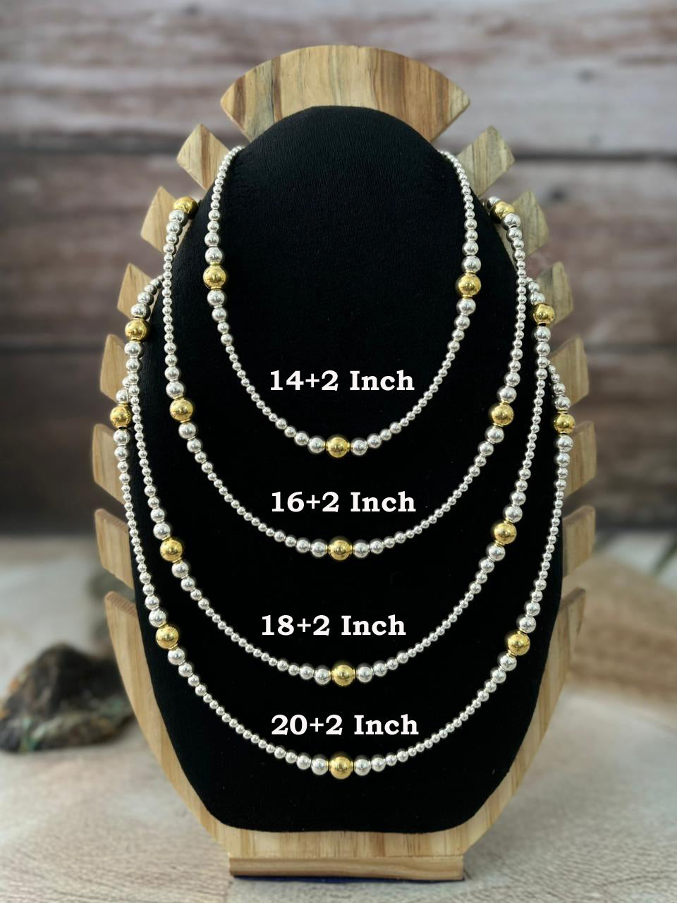 Handmade Sterling Silver and Gold Shiny Beaded Necklace "Signed Nizhoni"