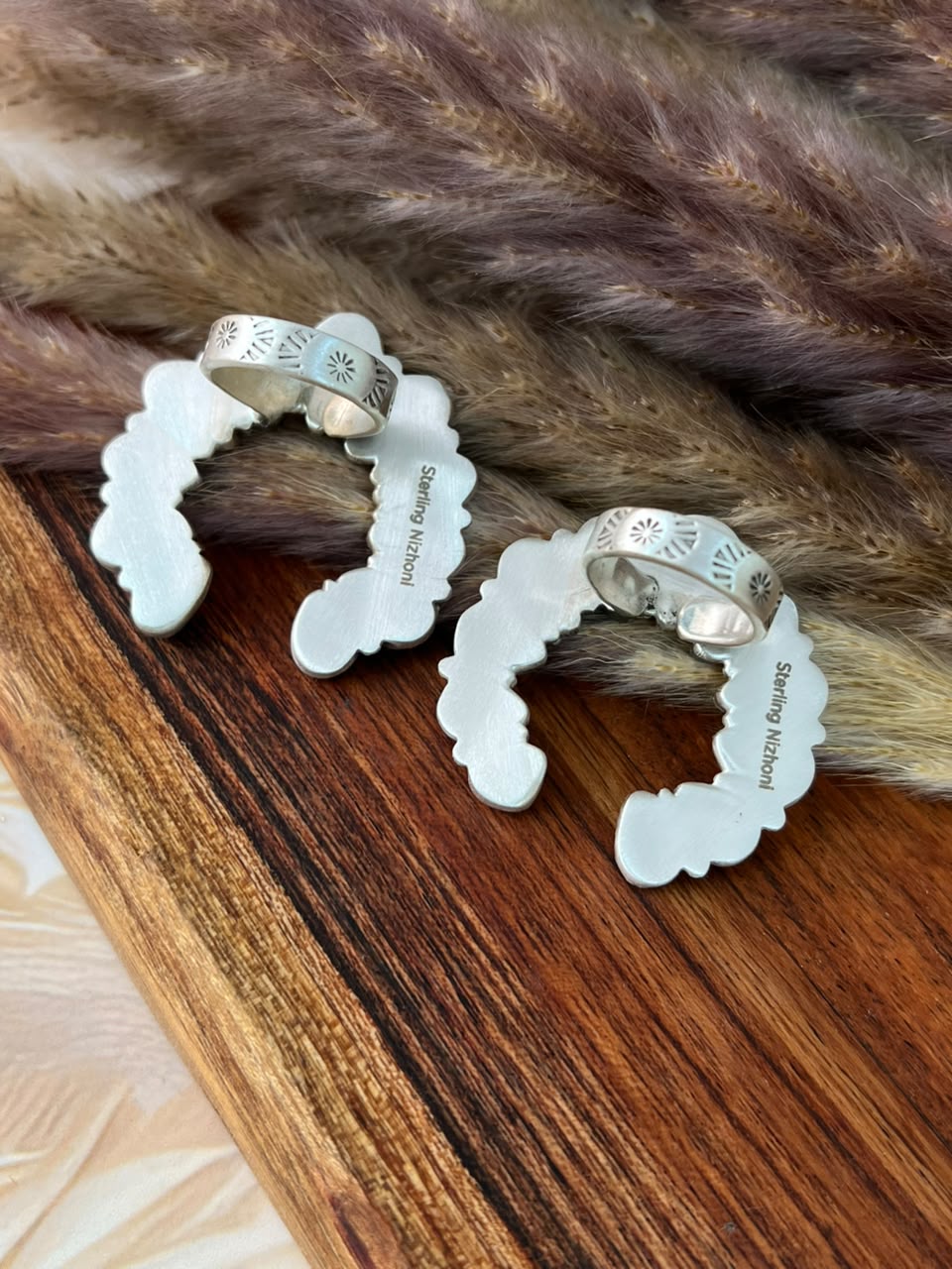 Handmade Sterling Silver Golden Hills Turquoise Naja Adjustable Ring Signed Nizhoni