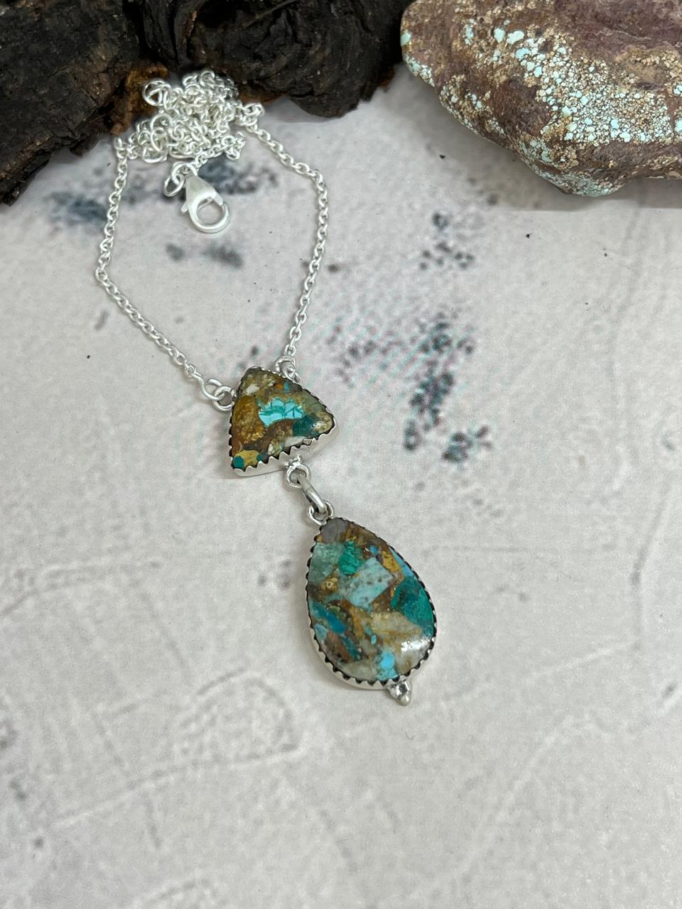 Handmade Sterling Silver Royston Turquoise Necklace with Signed Nizhoni