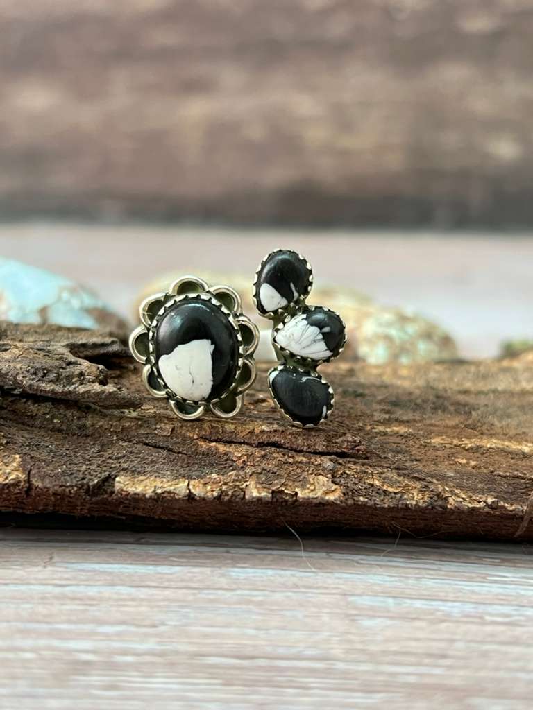 Handmade Sterling Silver White Buffalo Adjustable Ring with Signed Nizhoni