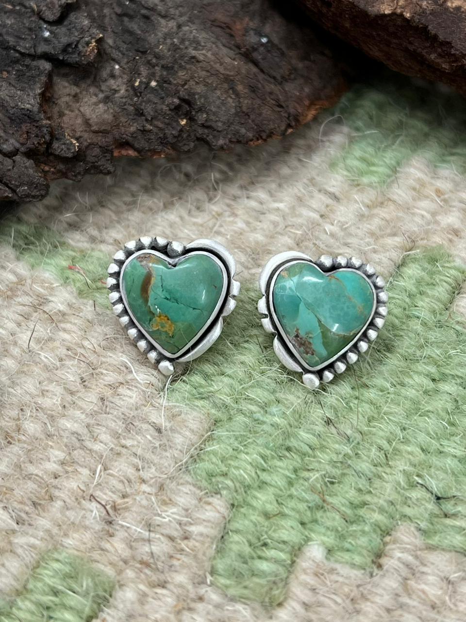 Handmade Sterling Silver Kingman Turquoise Post Earrings "Signed Nizhoni"