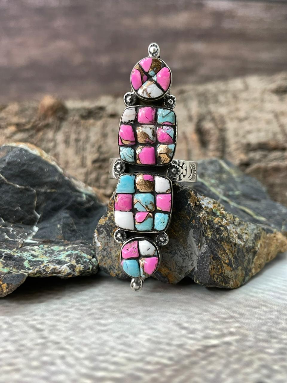 Handmade Sterling Silver Cotton Candy Adjustable Ring "Signed Nizhoni"