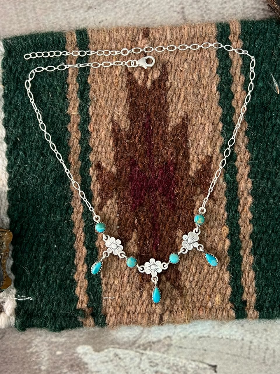 Handmade Sterling Silver Kingman Turquoise Necklace Signed Nizhoni