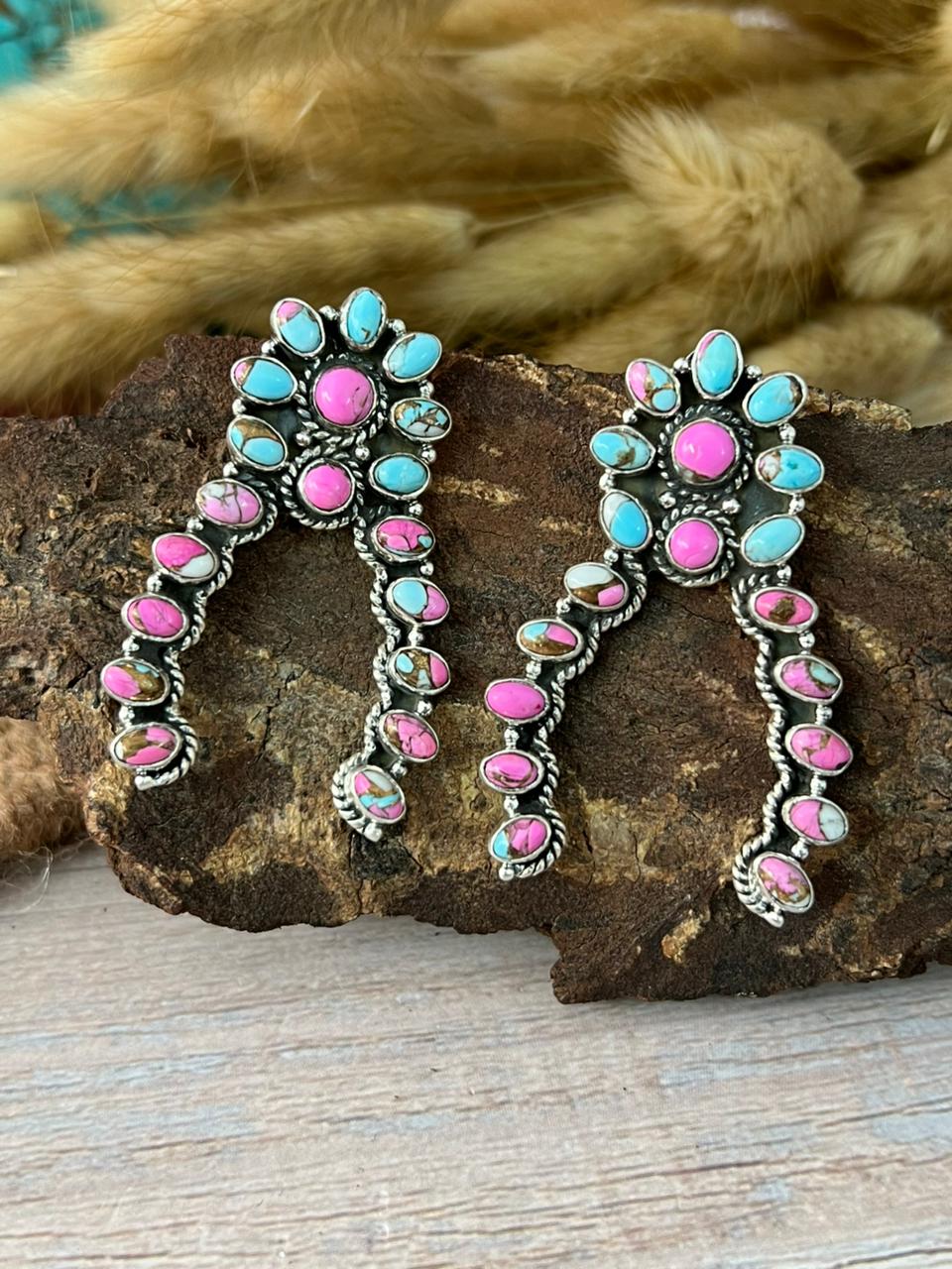 Handmade Sterling Silver Cotton Candy Post Earrings "Signed Nizhoni"