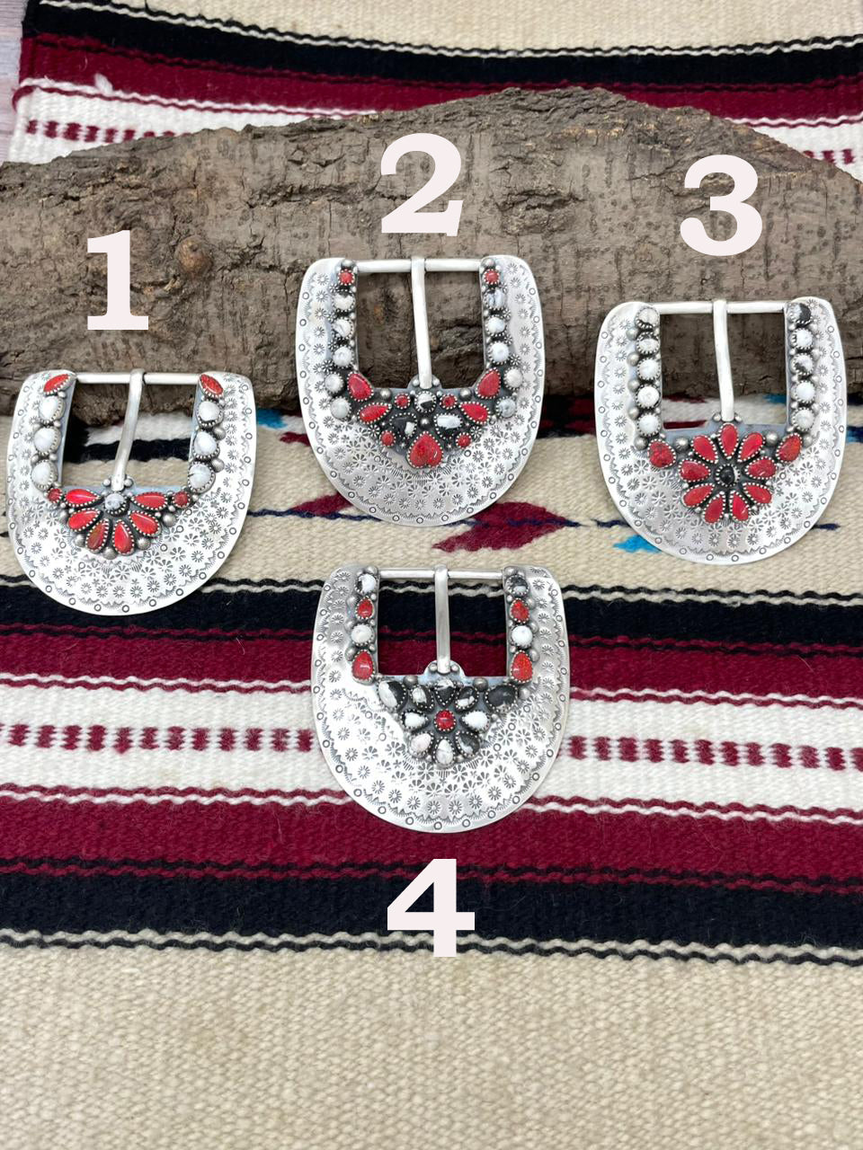 Handmade Sterling Silver Belt Buckle White Buffalo with Red Opal "Signed Nizhoni"