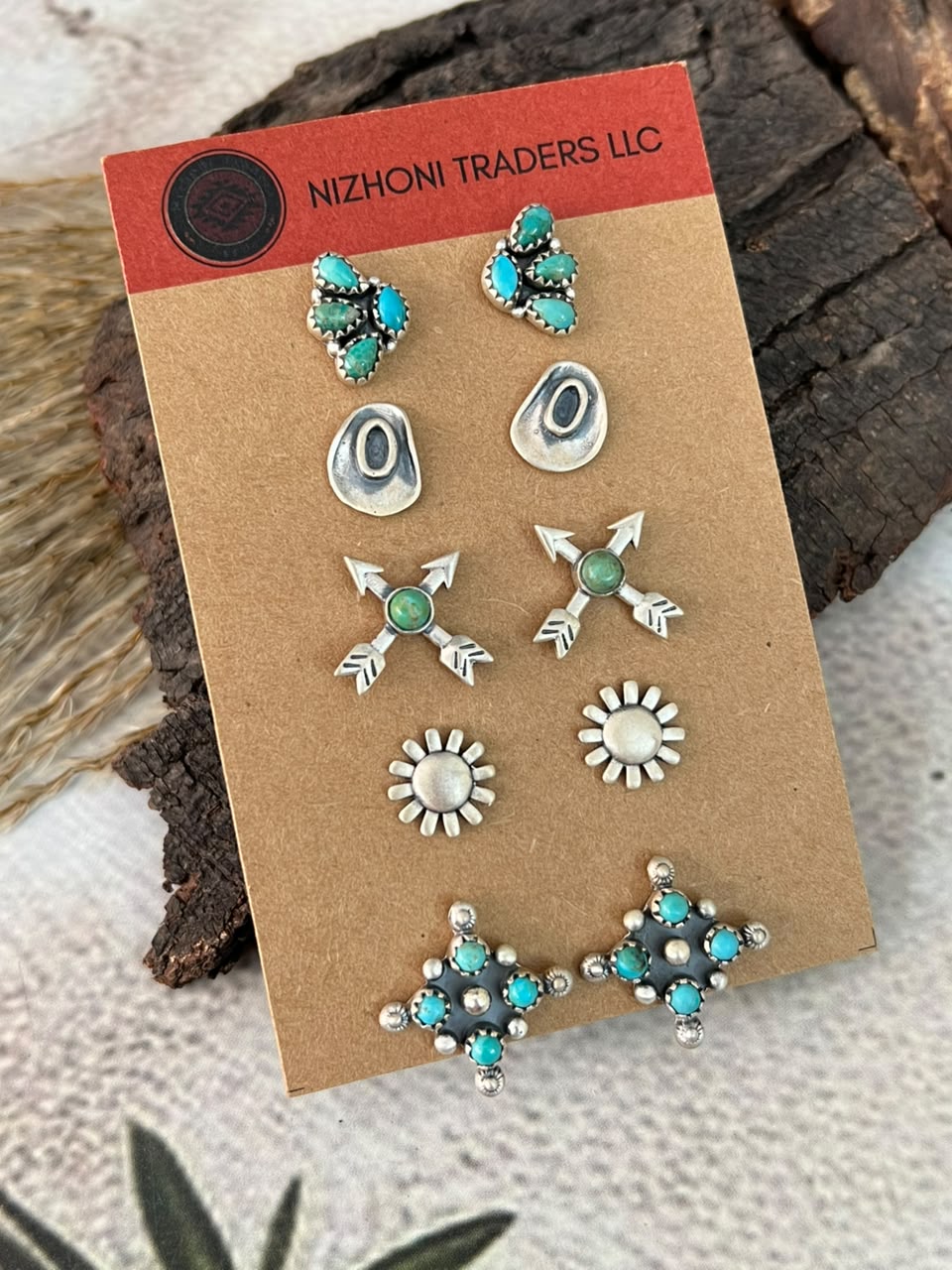 Handmade Sterling Silver Kingman Turquoise Post Studs Cards