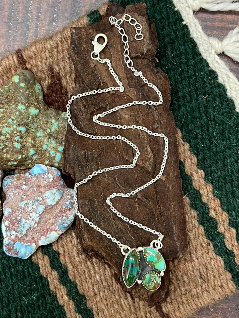 Handmade Sterling Silver Sonoran Mountain Turquoise Necklace "Signed Nizhoni"