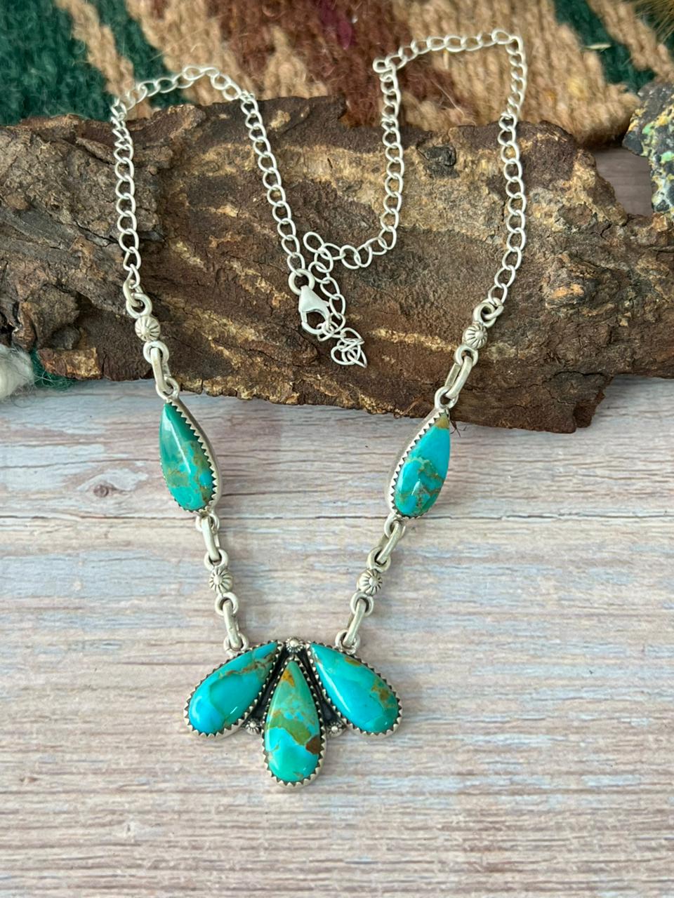 Handmade Sterling Silver Kingman Turquoise Necklace "Signed Nizhoni"