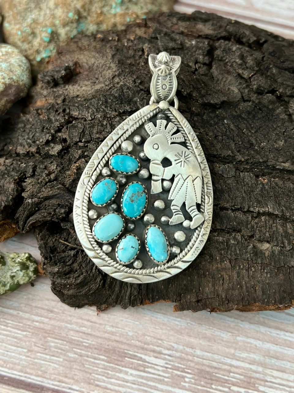 Handmade Sterling Silver White Water Turquoise Pendant with Signed Nizhoni (4)