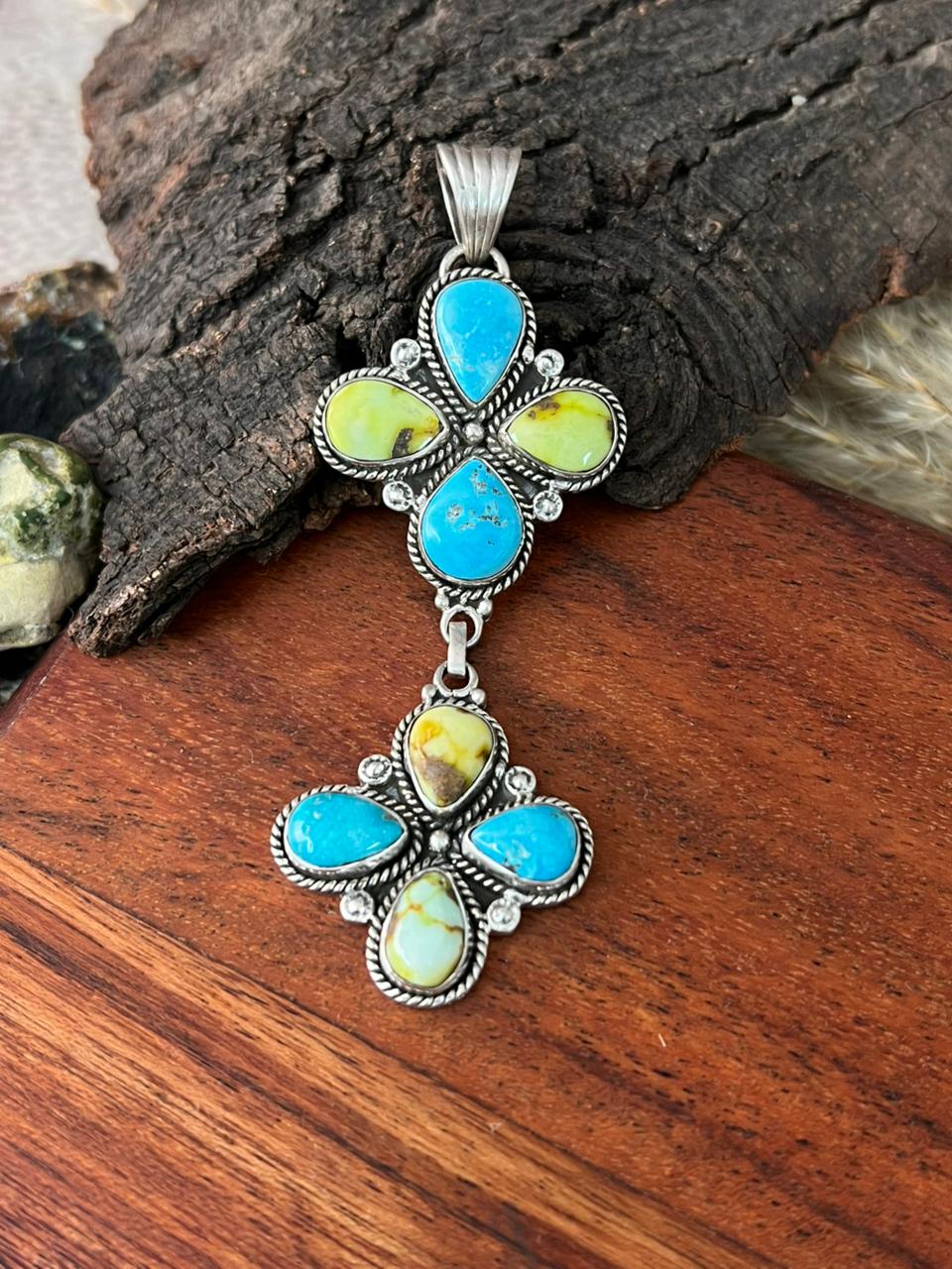 Handmade Sterling Silver Palomino with White Water Turquoise Collection: Pendant "Signed Nizhoni"