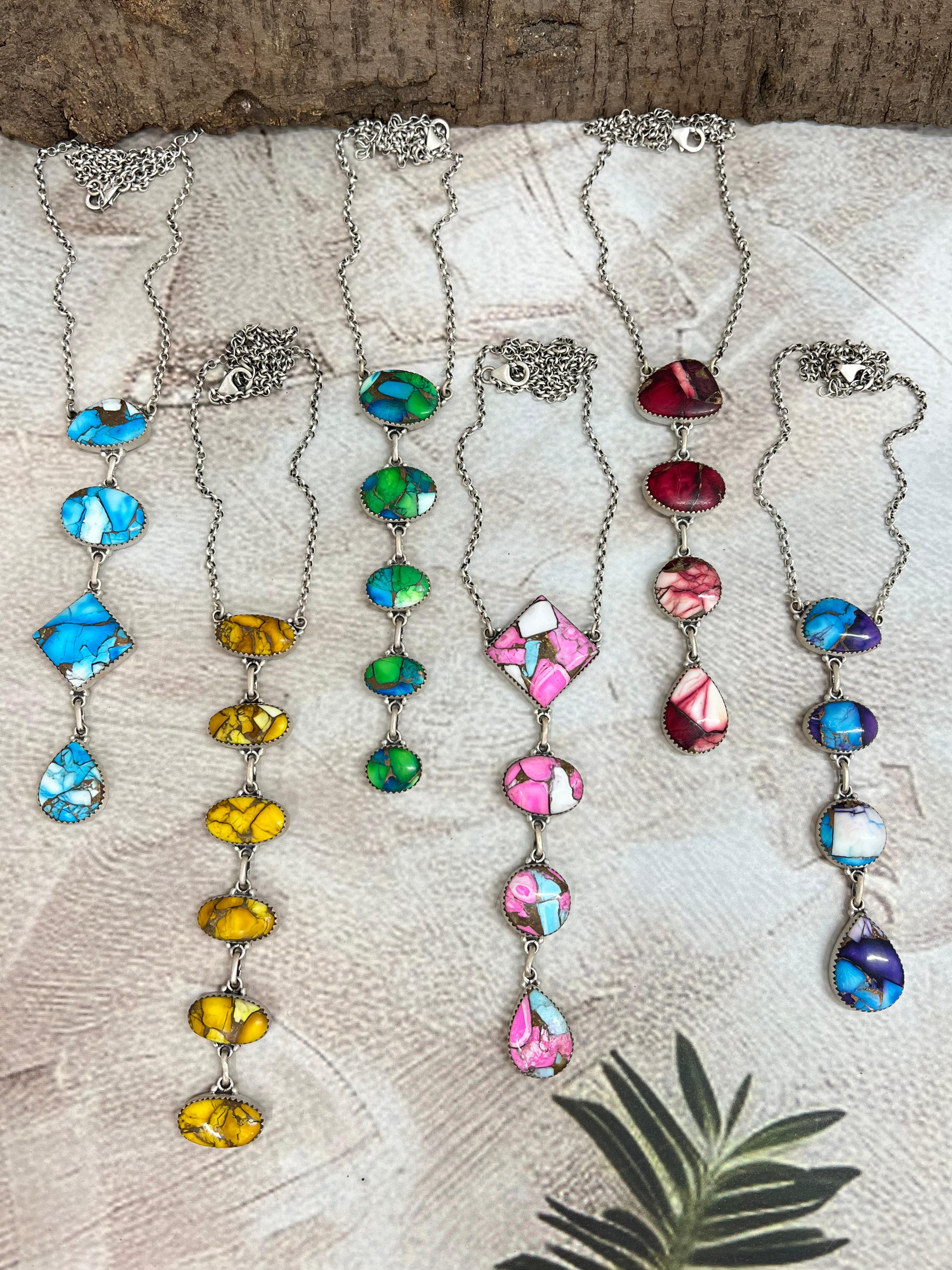 Handmade Sterling Silver Multi Stone Necklace with Signed Nizhoni